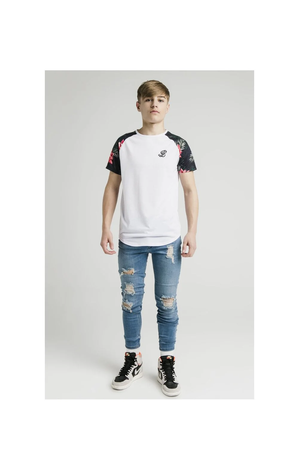 Illusive London S/S Contrast Raglan Tee - White & Floral - Image 6