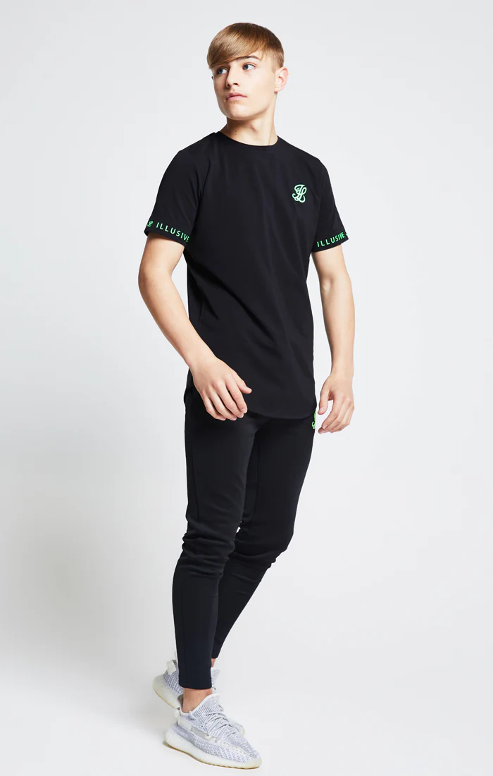 Illusive London S/S Taped Tee – Black & Neon Green - Image 2