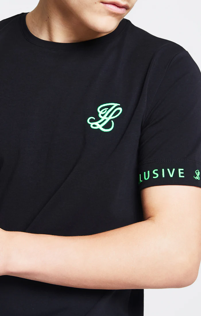 Illusive London S/S Taped Tee – Black & Neon Green - Image 4