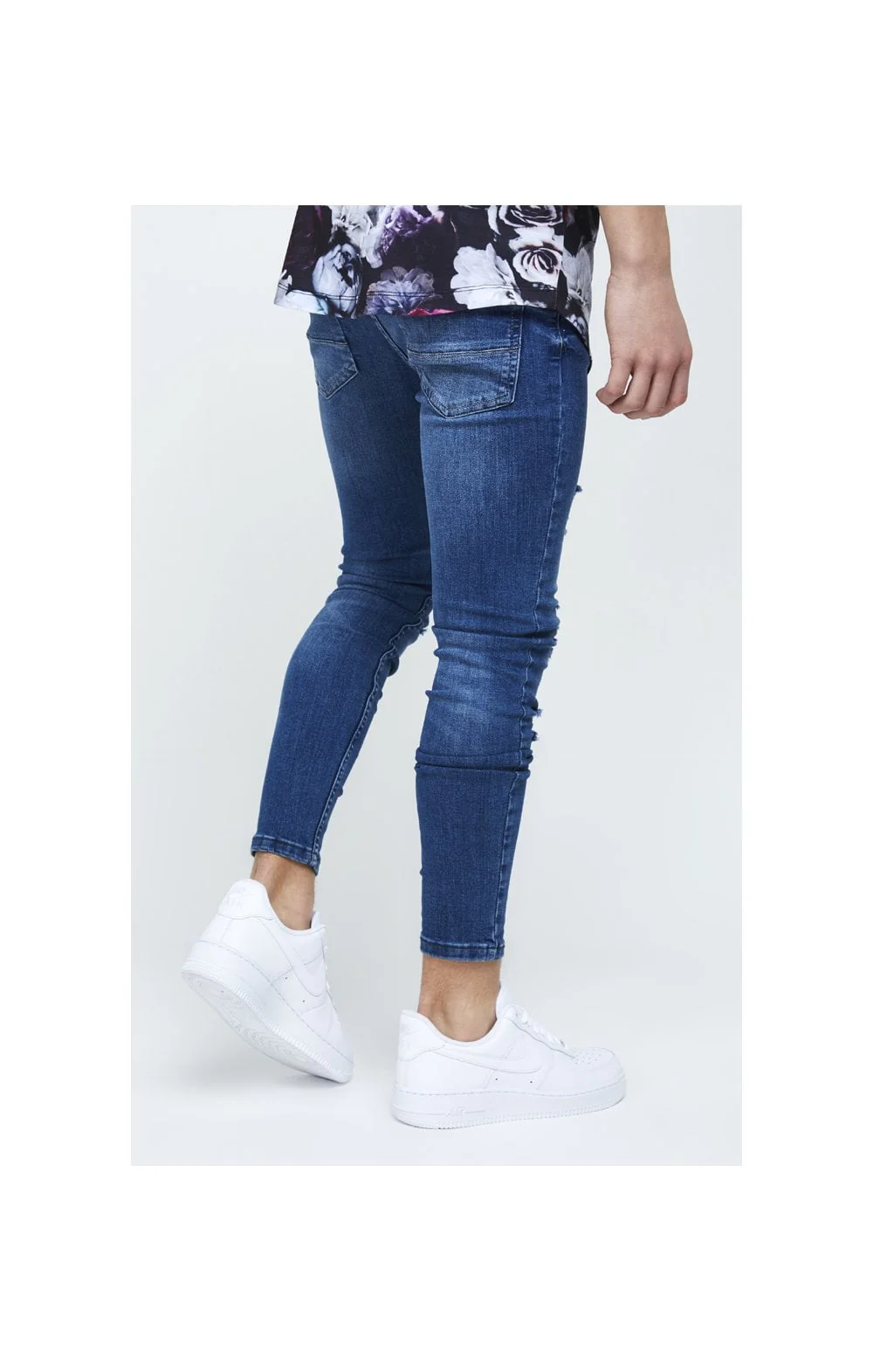 Illusive London Skinny Distressed Denims - Mid-Stone Blue - Image 3