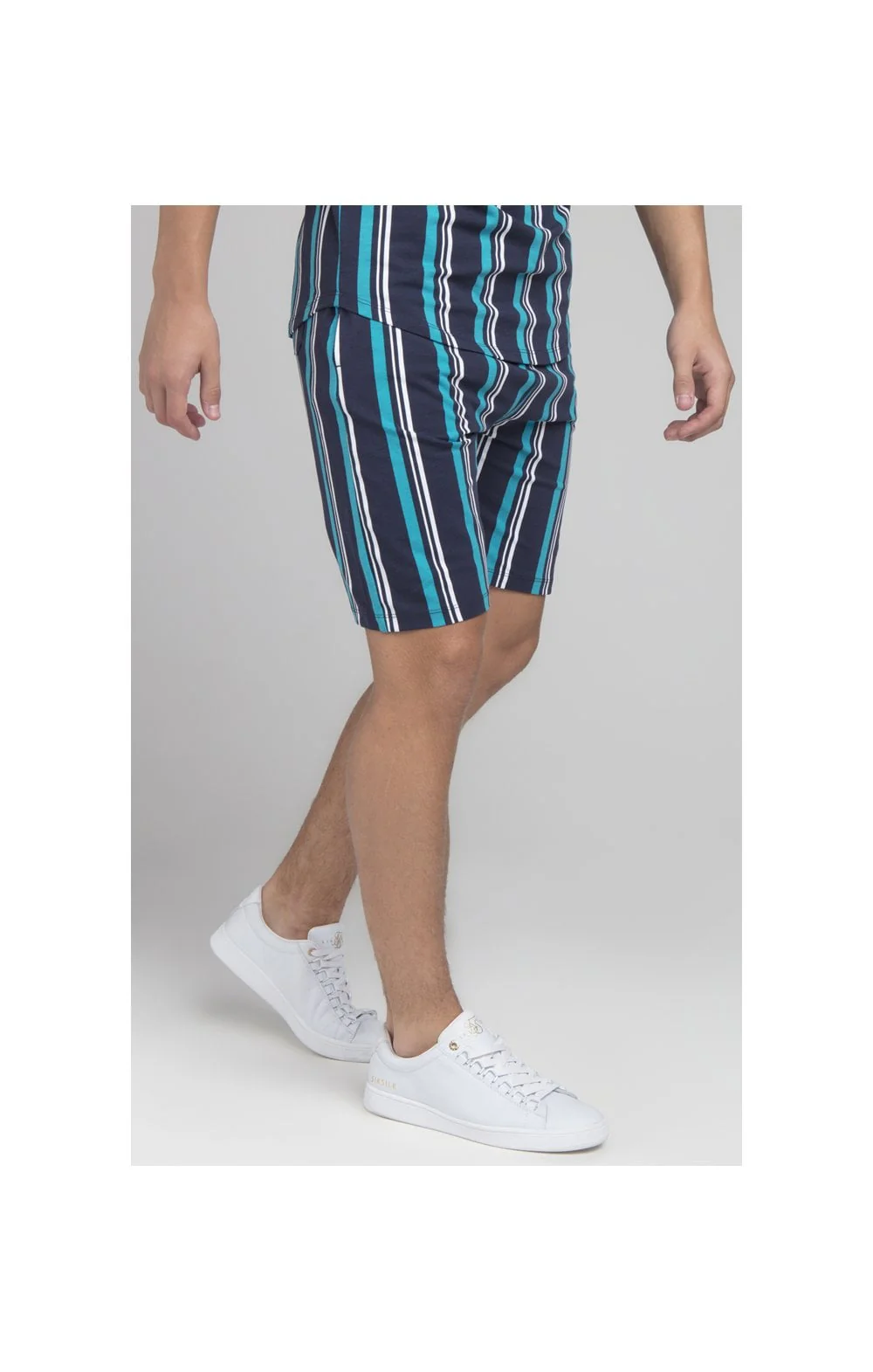 Illusive London Stripe Shorts - Navy & Teal - Image 2