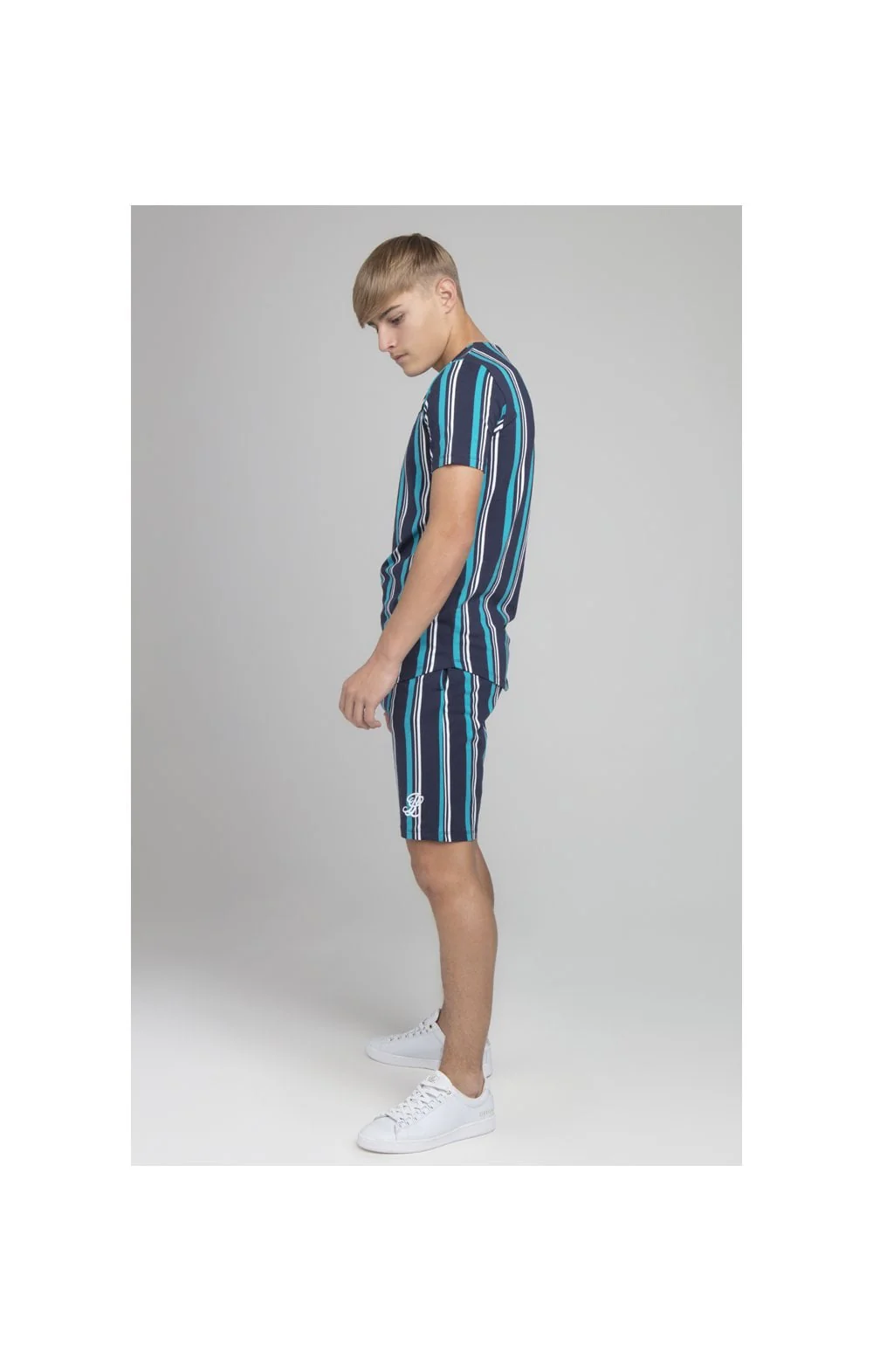 Illusive London Stripe Shorts - Navy & Teal - Image 6