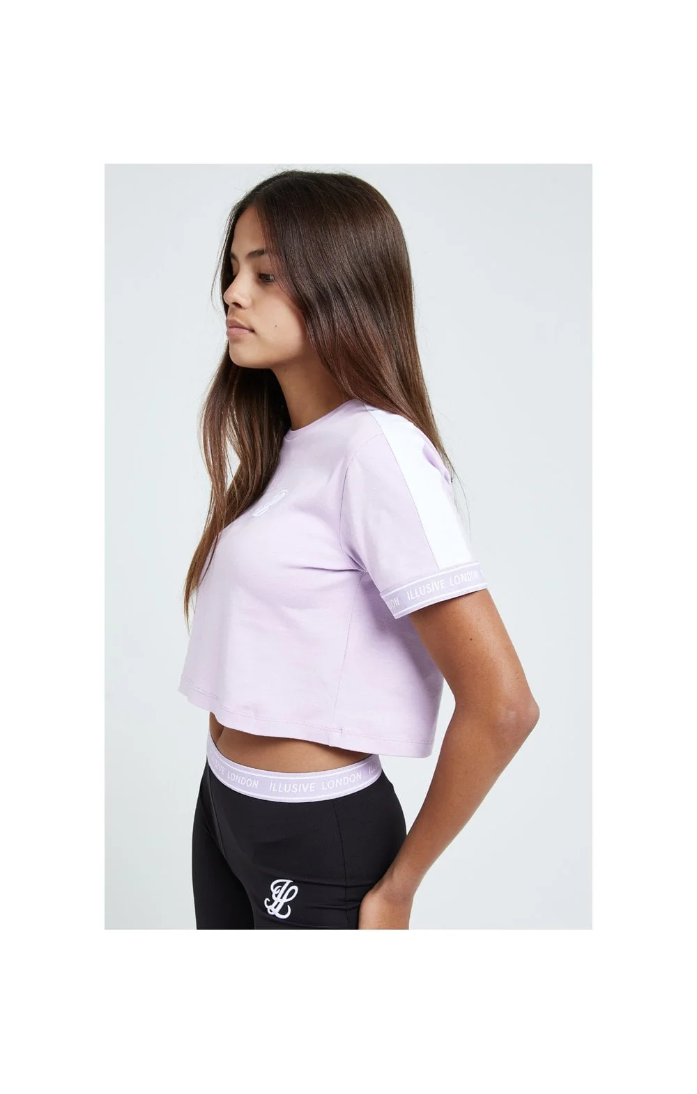 Illusive London Tape Cuff Crop Tee - Lilac - Image 2