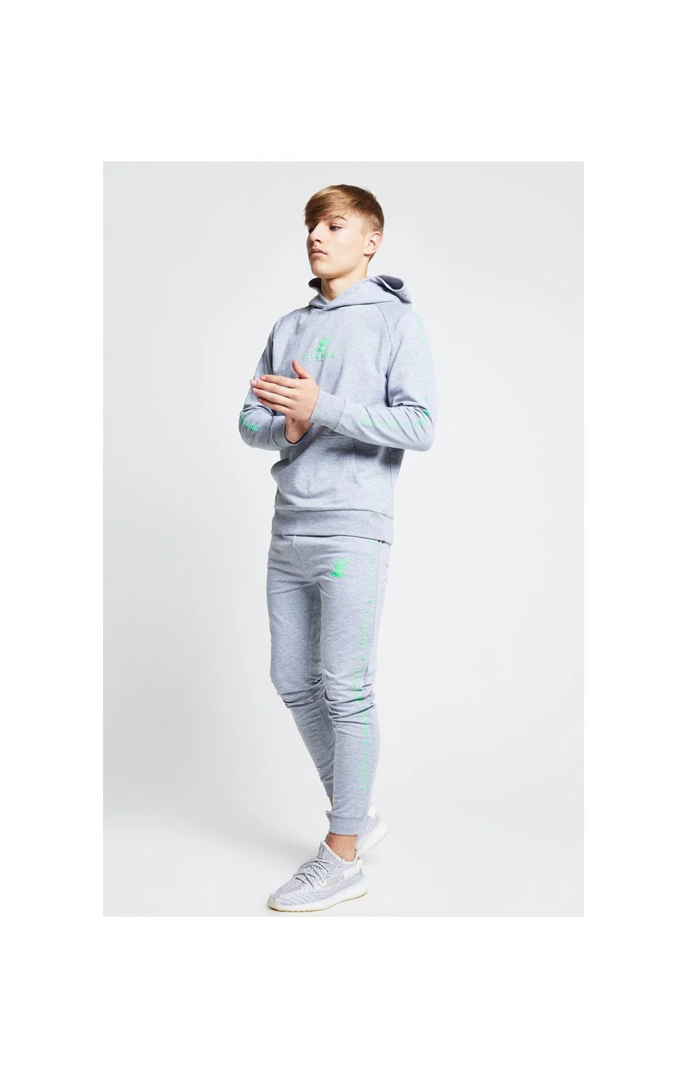 Illusive London Tape Cuffed Joggers - Grey & Neon Green - Image 3
