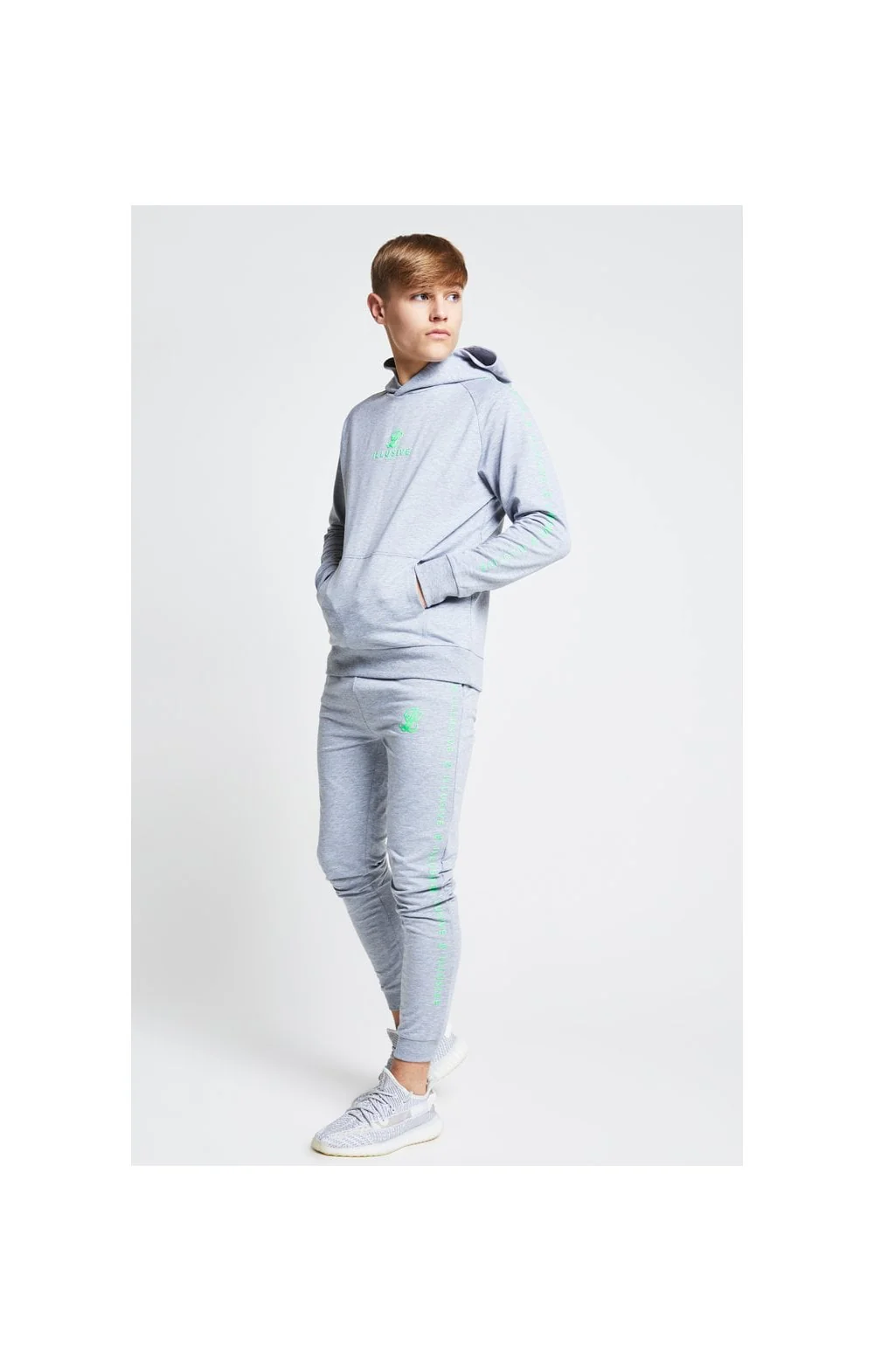 Illusive London Tape Cuffed Joggers - Grey & Neon Green - Image 4