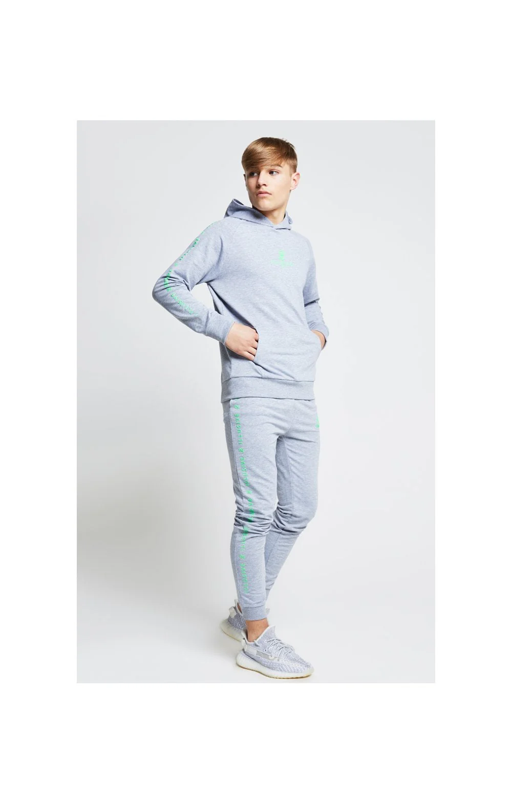 Illusive London Tape Cuffed Joggers - Grey & Neon Green - Image 5