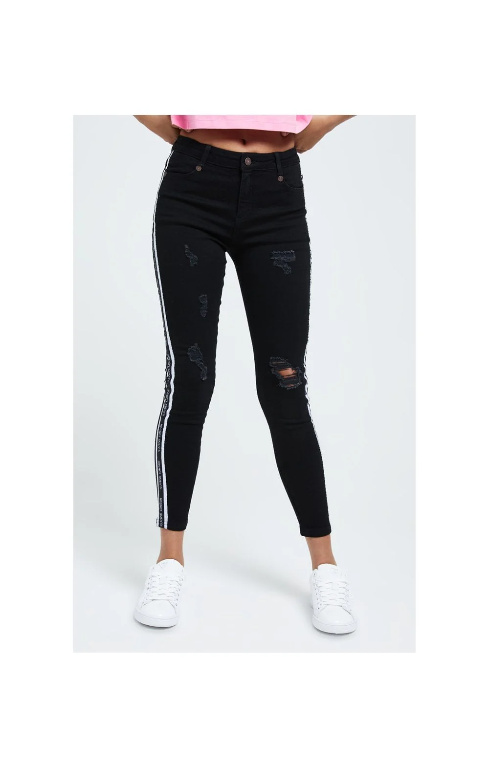 Illusive London Tape Distressed Skinny Jeans - Black