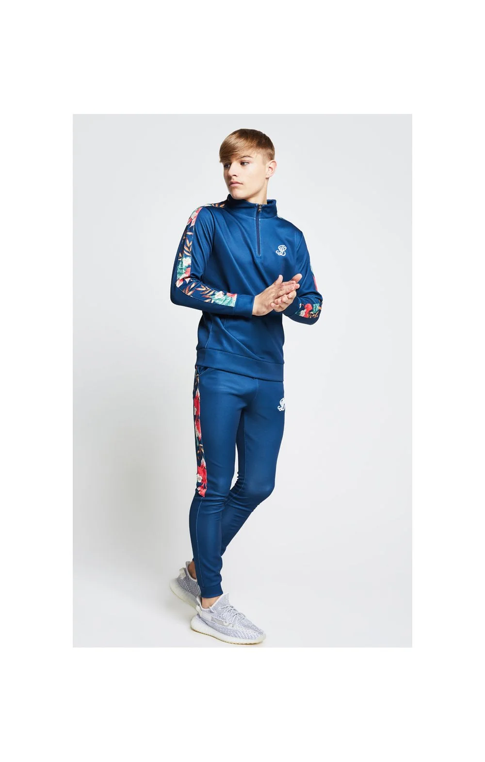 Illusive London Tape Panelled Joggers – Teal & Tropical Leaf - Image 4