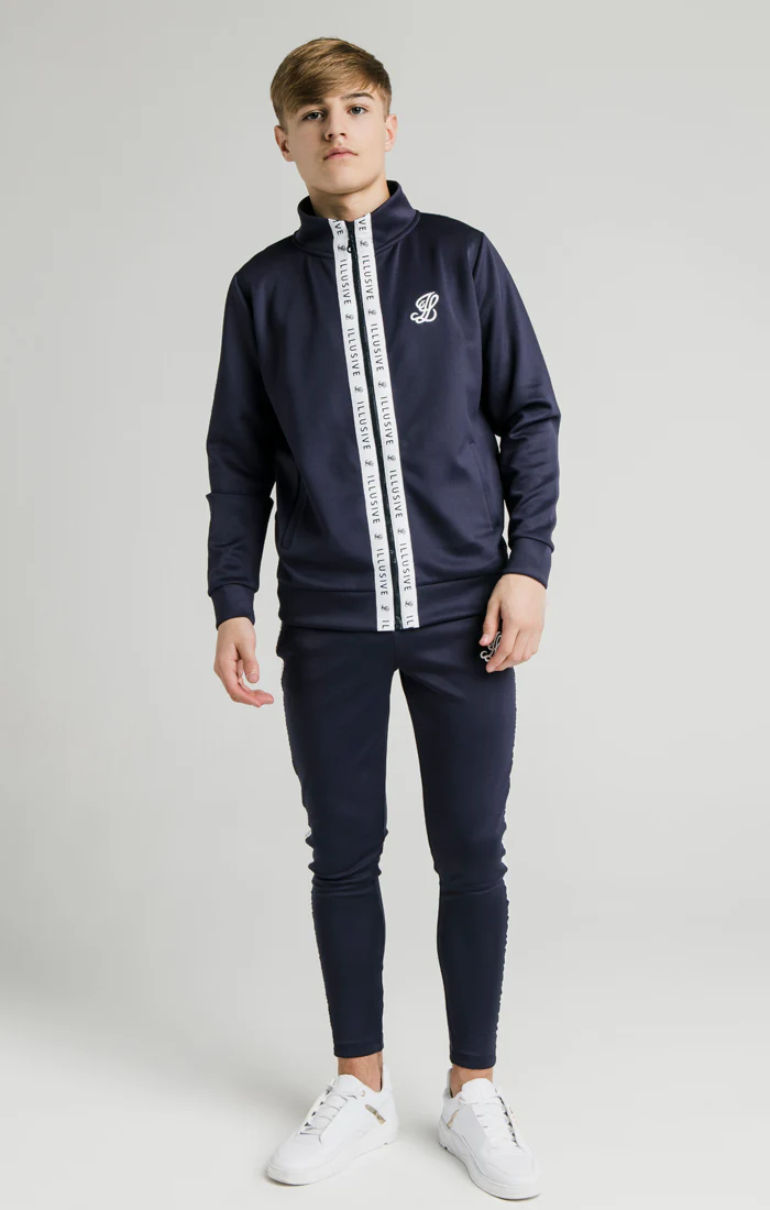 Illusive London Tape Zip Through Hoodie - Navy & White - Image 3
