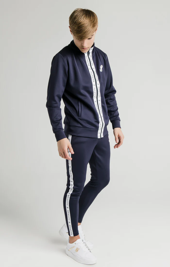 Illusive London Tape Zip Through Hoodie - Navy & White - Image 4