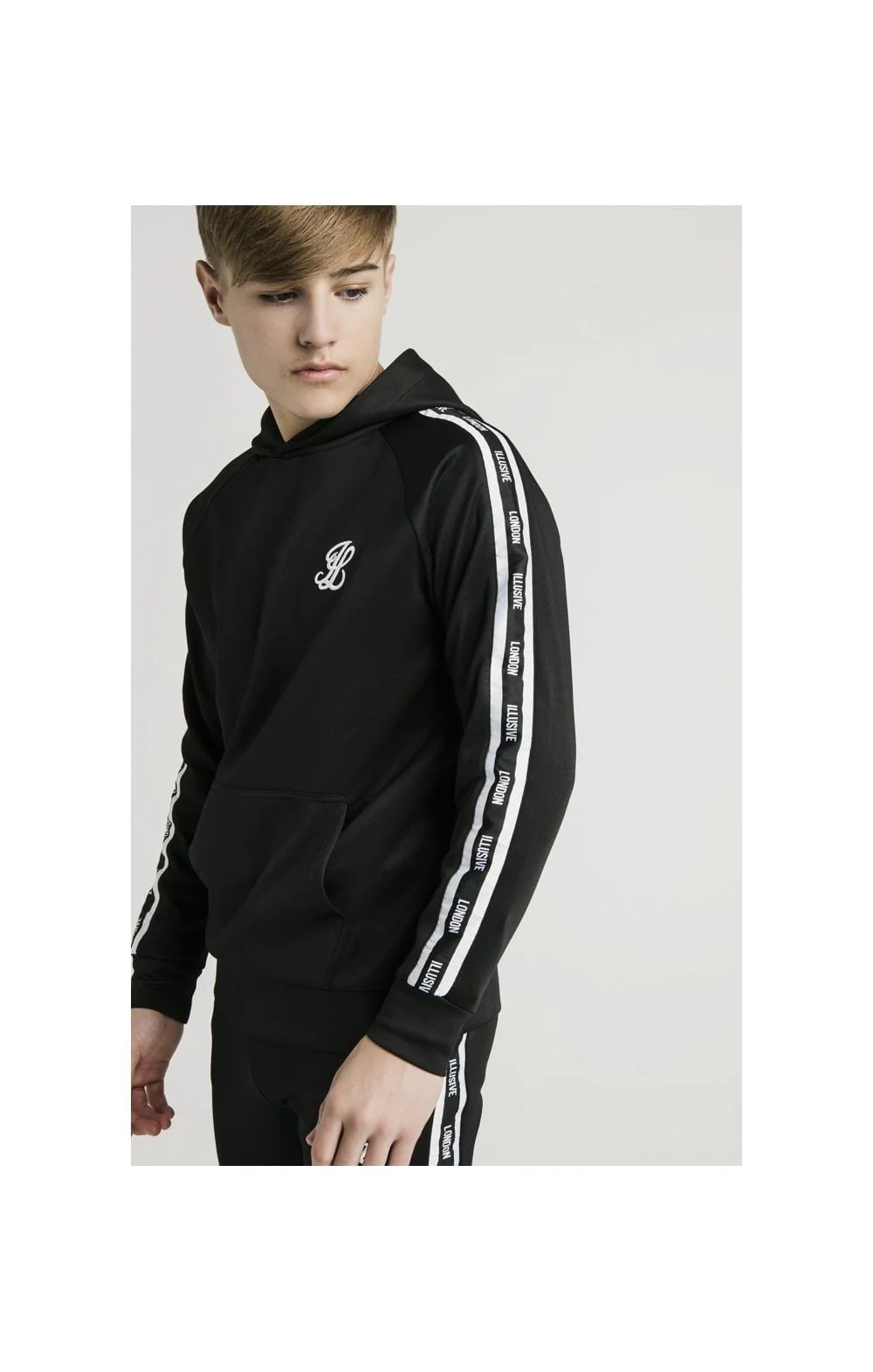Illusive London Taped Overhead Hoodie - Black & White - Image 2