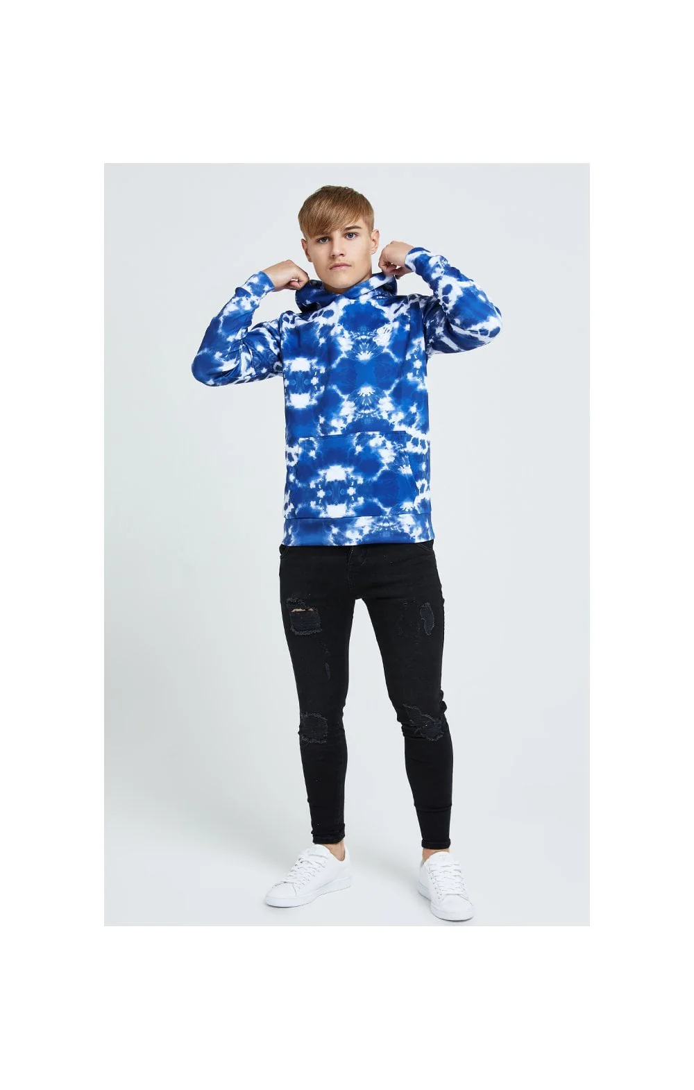 Illusive London Tie Dye Print Hoodie - Blue & White