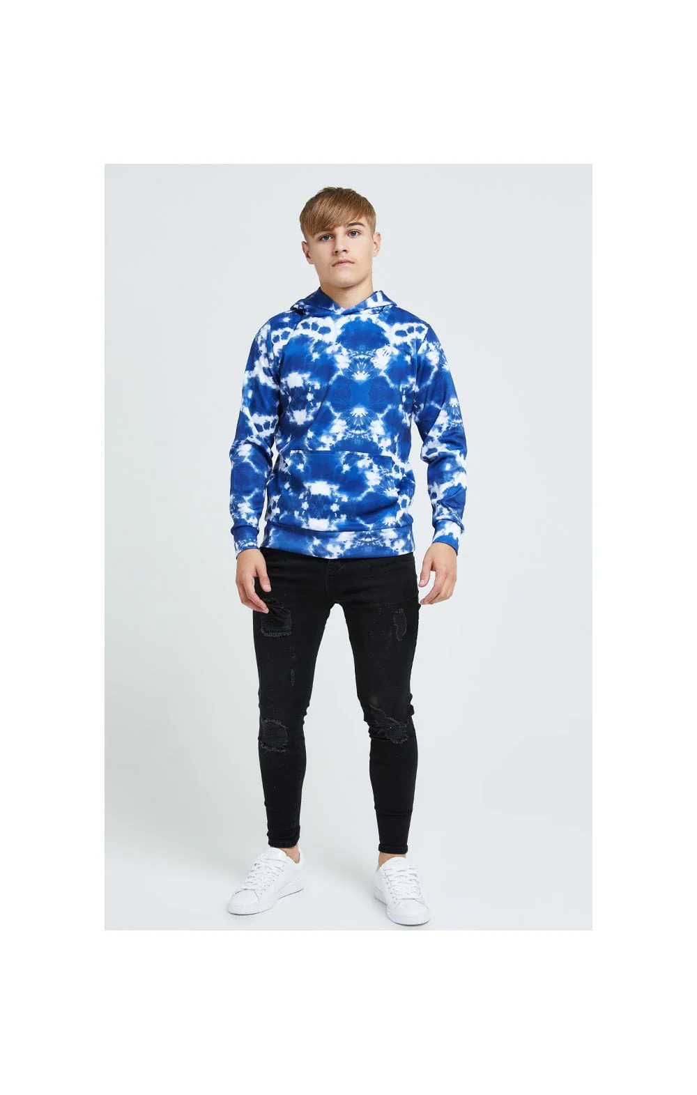 Illusive London Tie Dye Print Hoodie - Blue & White - Image 3
