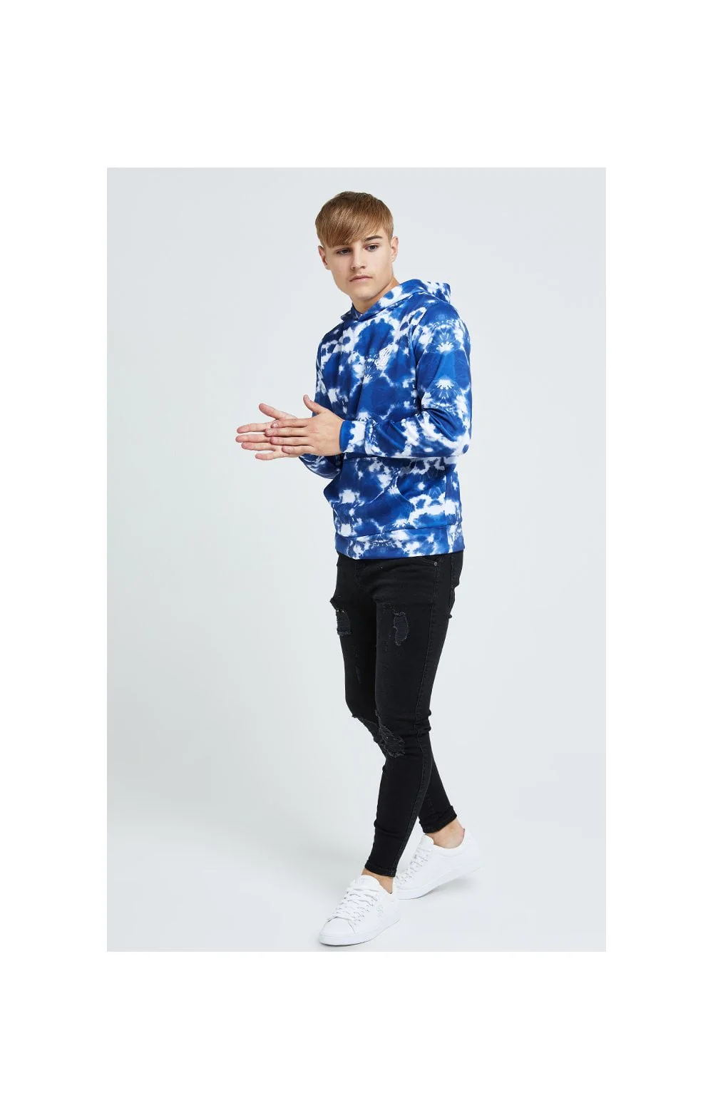 Illusive London Tie Dye Print Hoodie - Blue & White - Image 4