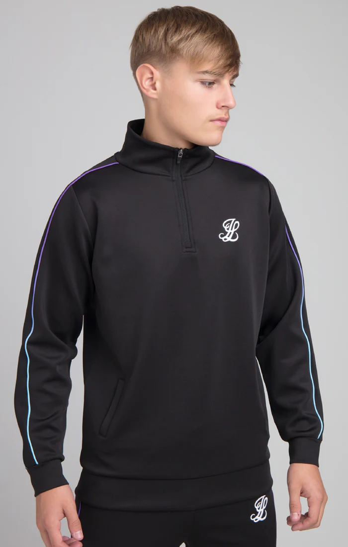 Boys Illusive Black 1/4 Zip Funnel Neck
