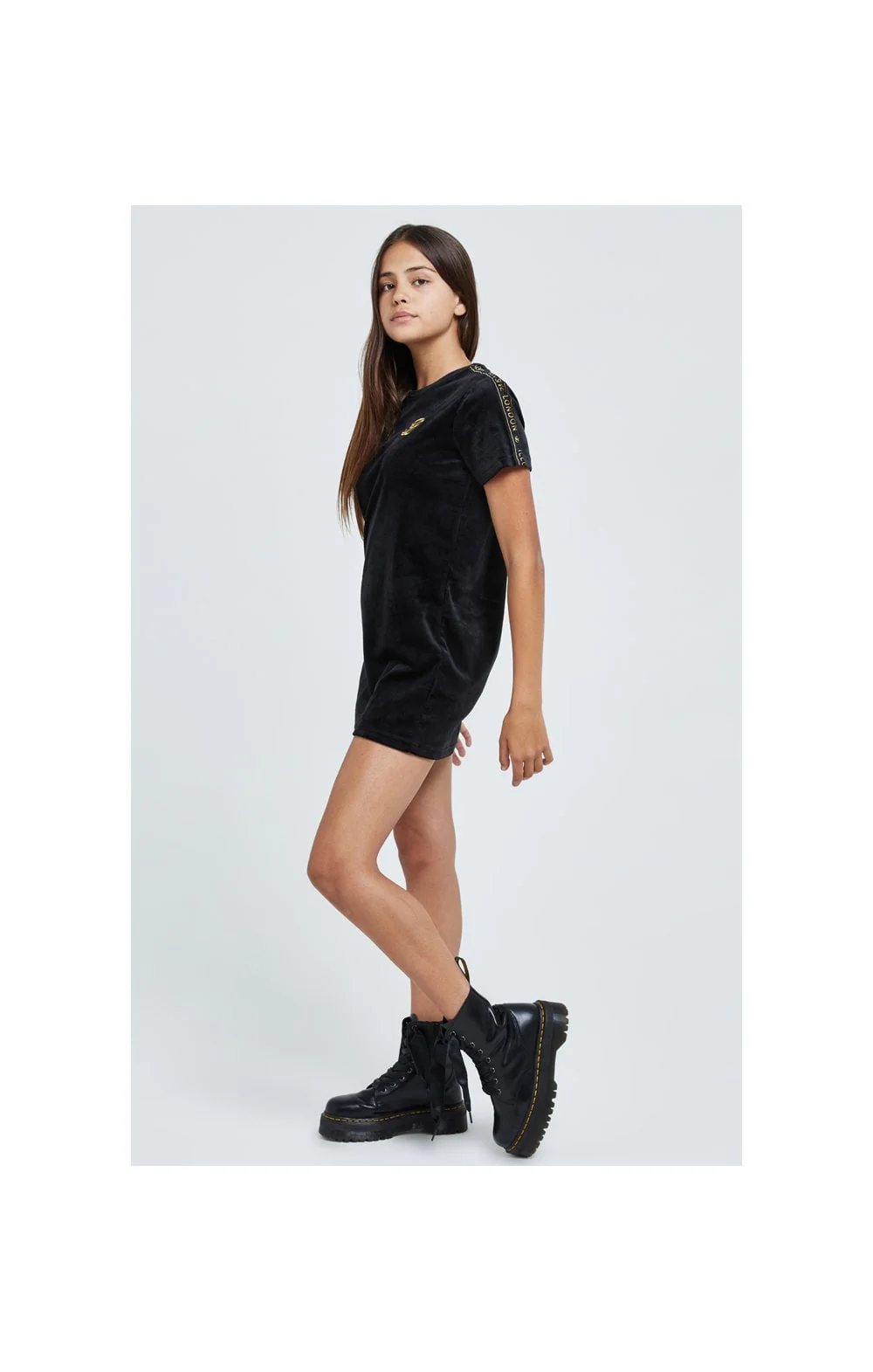 Illusive London Velour Tape Dress - Black - Image 3