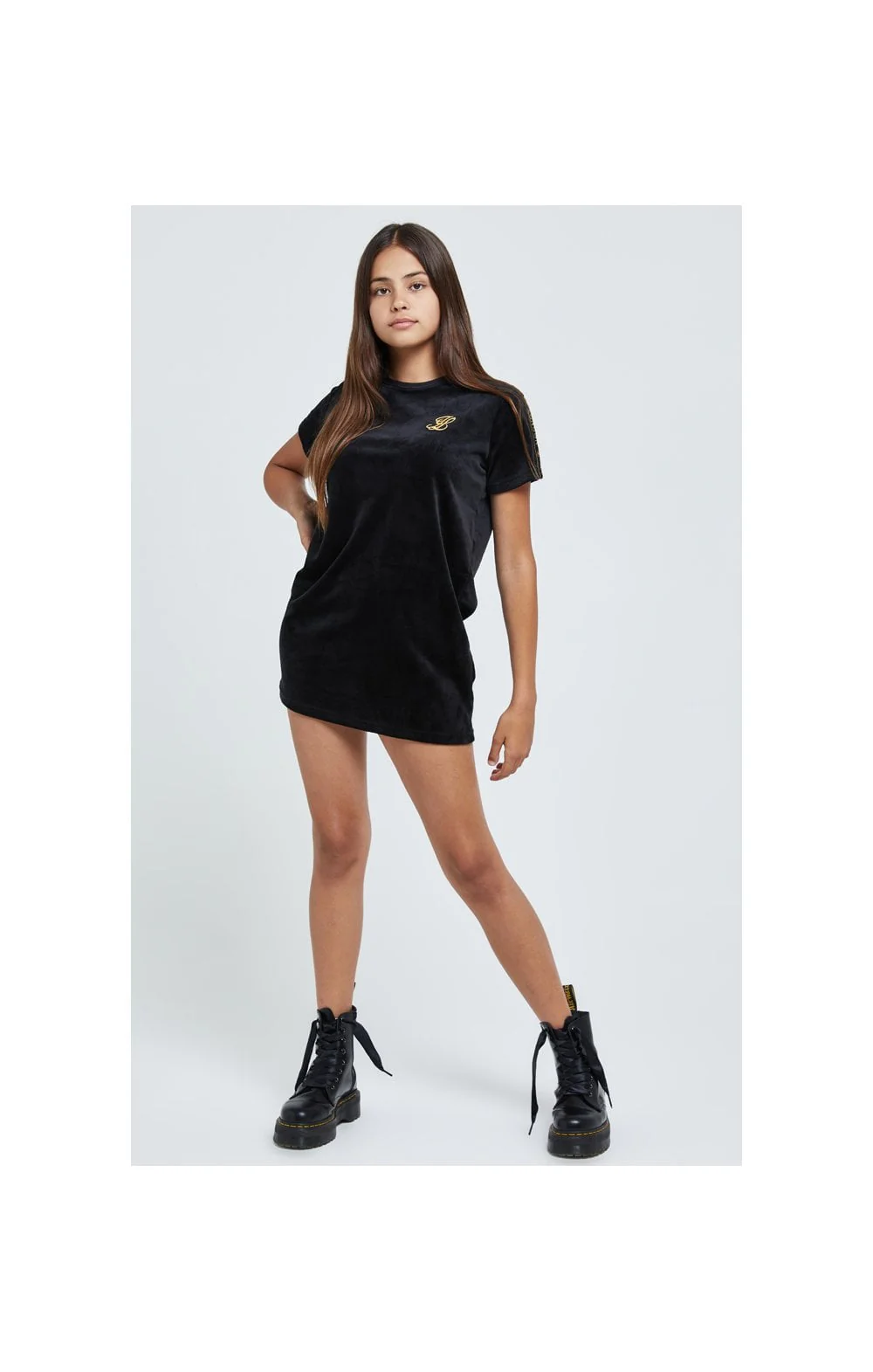 Illusive London Velour Tape Dress - Black - Image 4