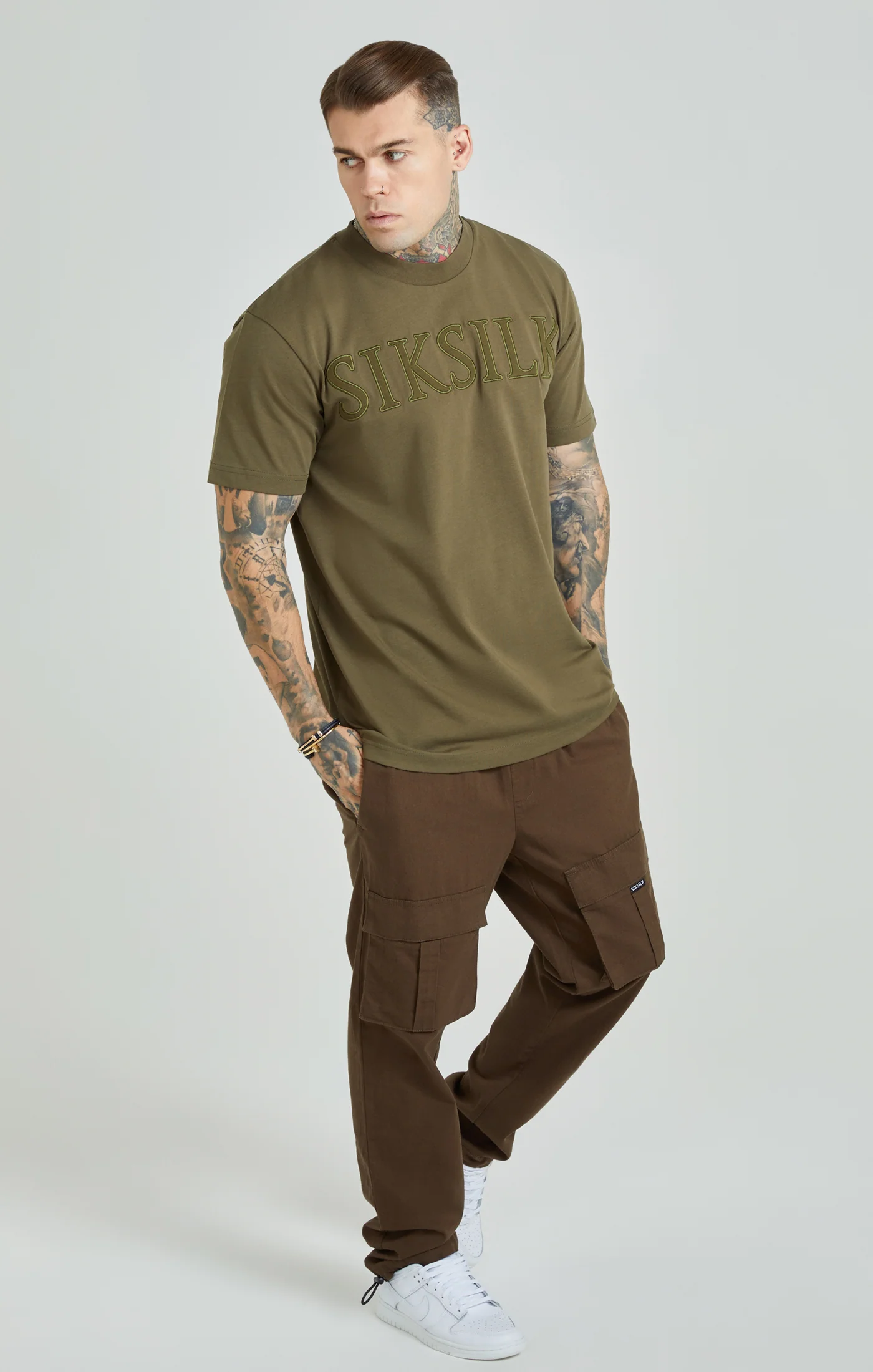 Khaki Applique Logo Oversized Fit T-Shirt - Image 2