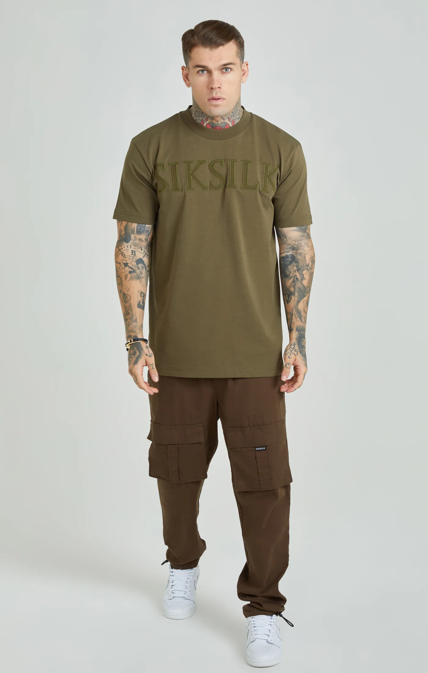 Khaki Applique Logo Oversized Fit T-Shirt - Image 4