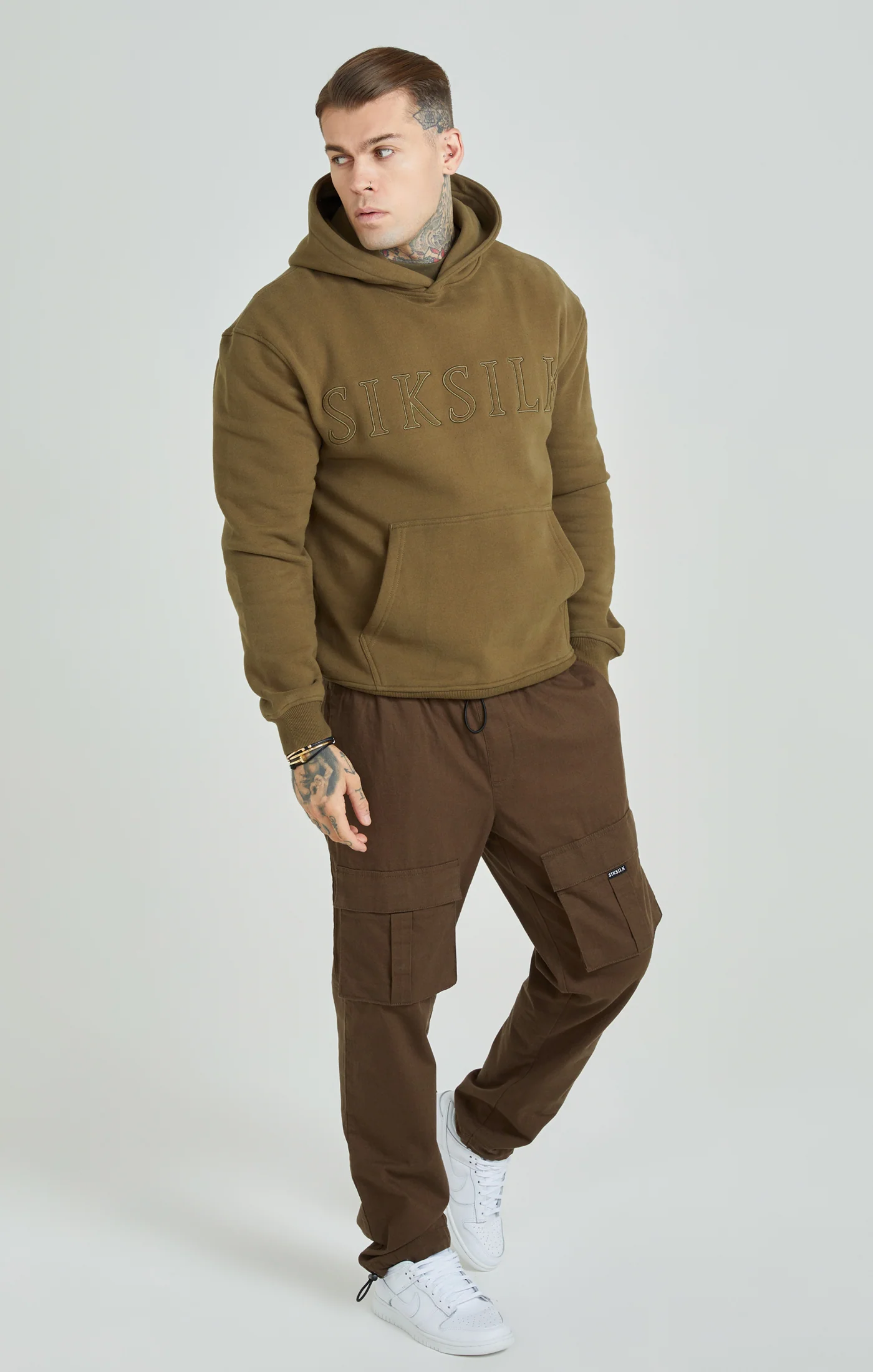 Khaki Applique Logo Relaxed Fit Overhead Hoodie - Image 2