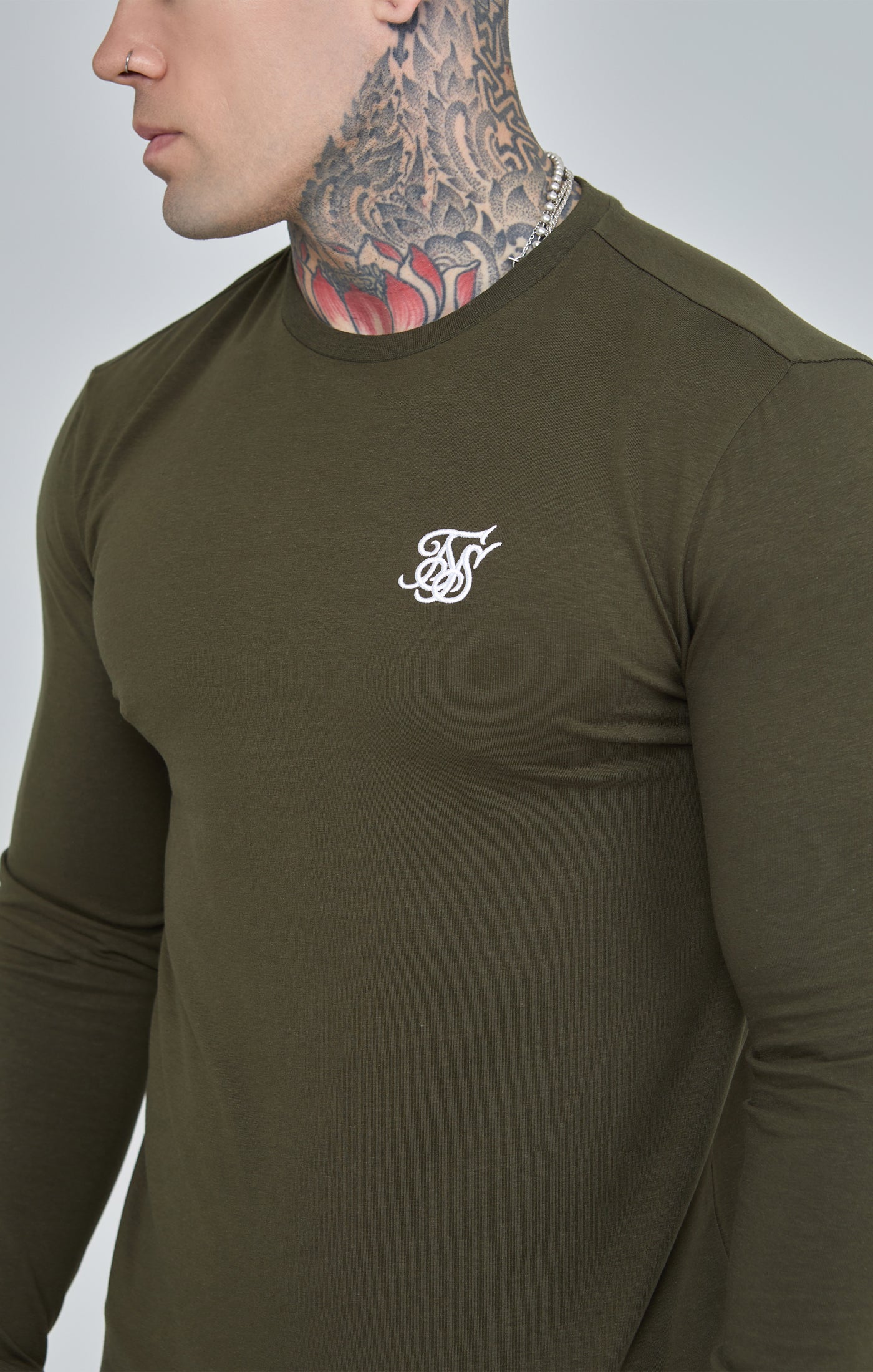 Khaki Essential Long Sleeve Muscle Fit T-Shirt - Image 3