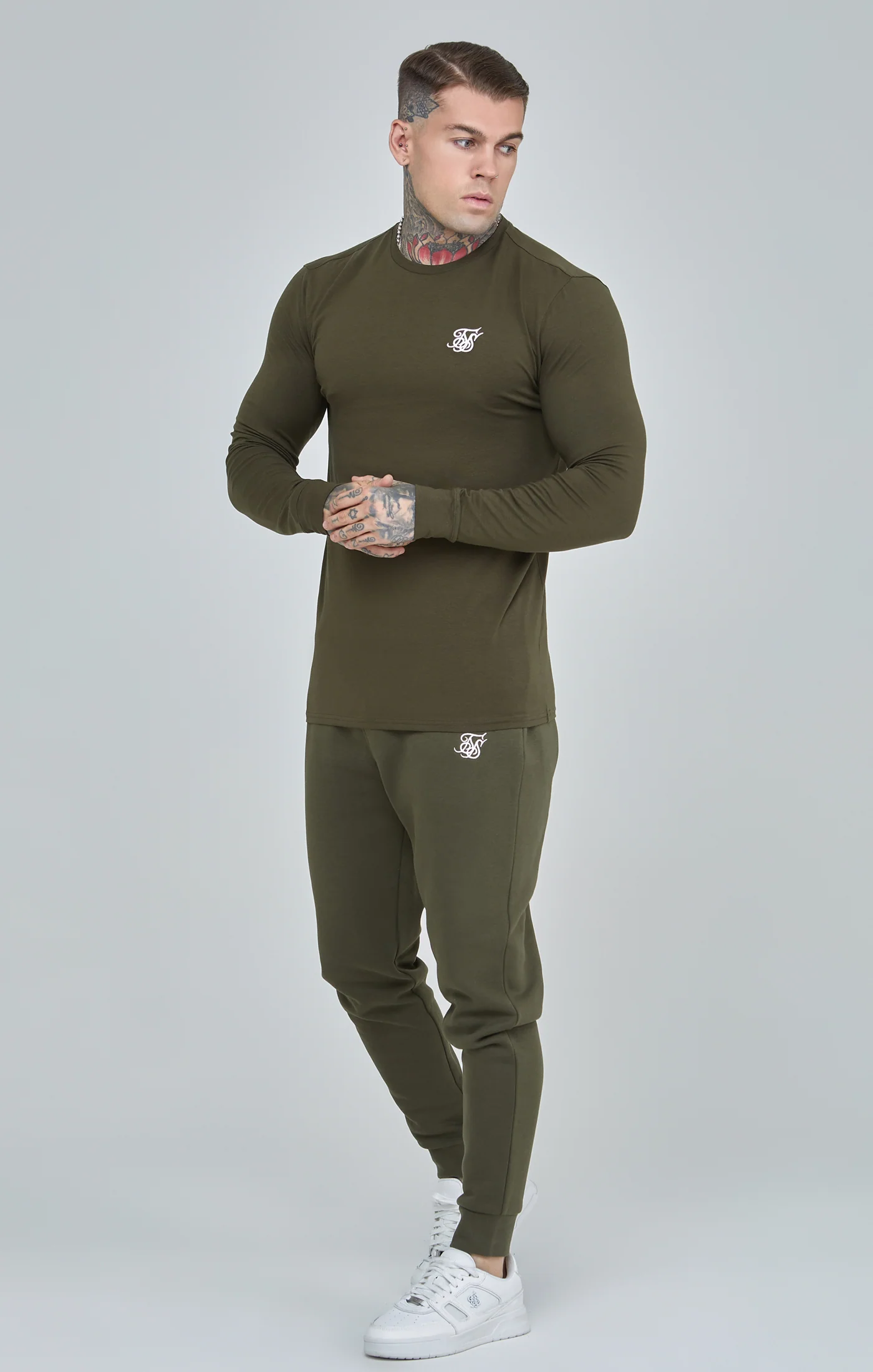 Khaki Essential Long Sleeve Muscle Fit T-Shirt - Image 4