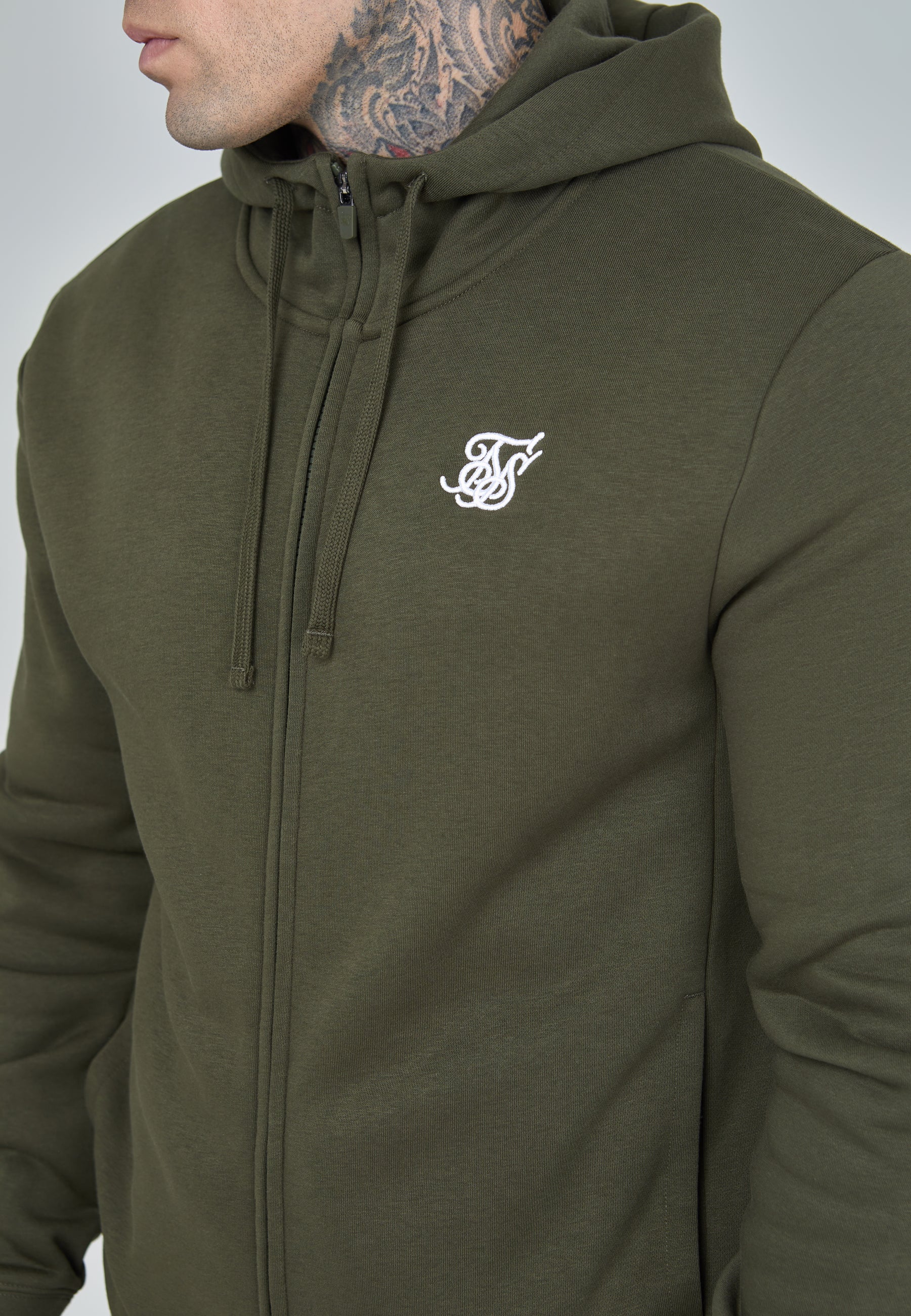 Khaki Essential Zip Through Funnel Hoodie - Image 3
