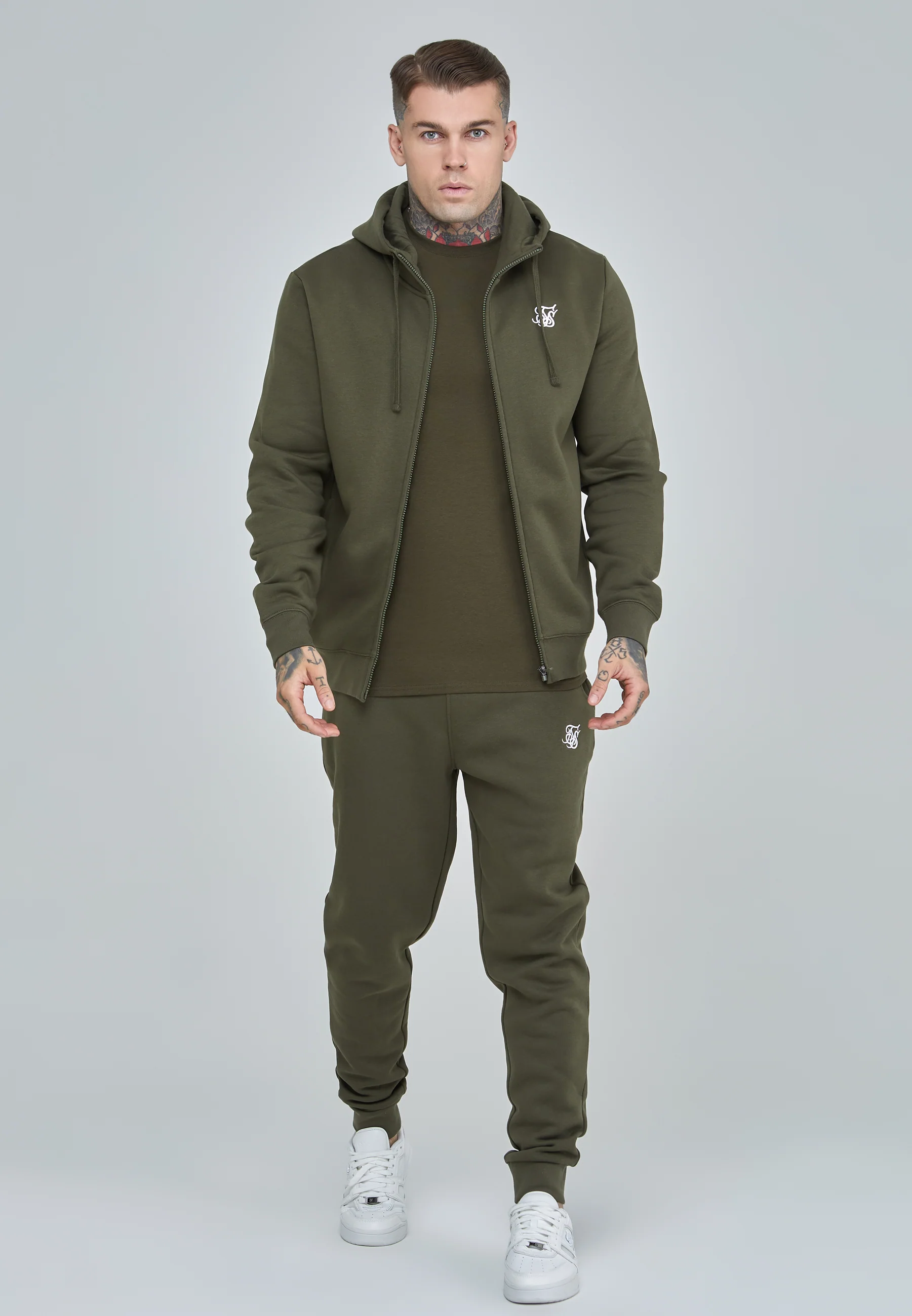 Khaki Essential Zip Through Funnel Hoodie - Image 4