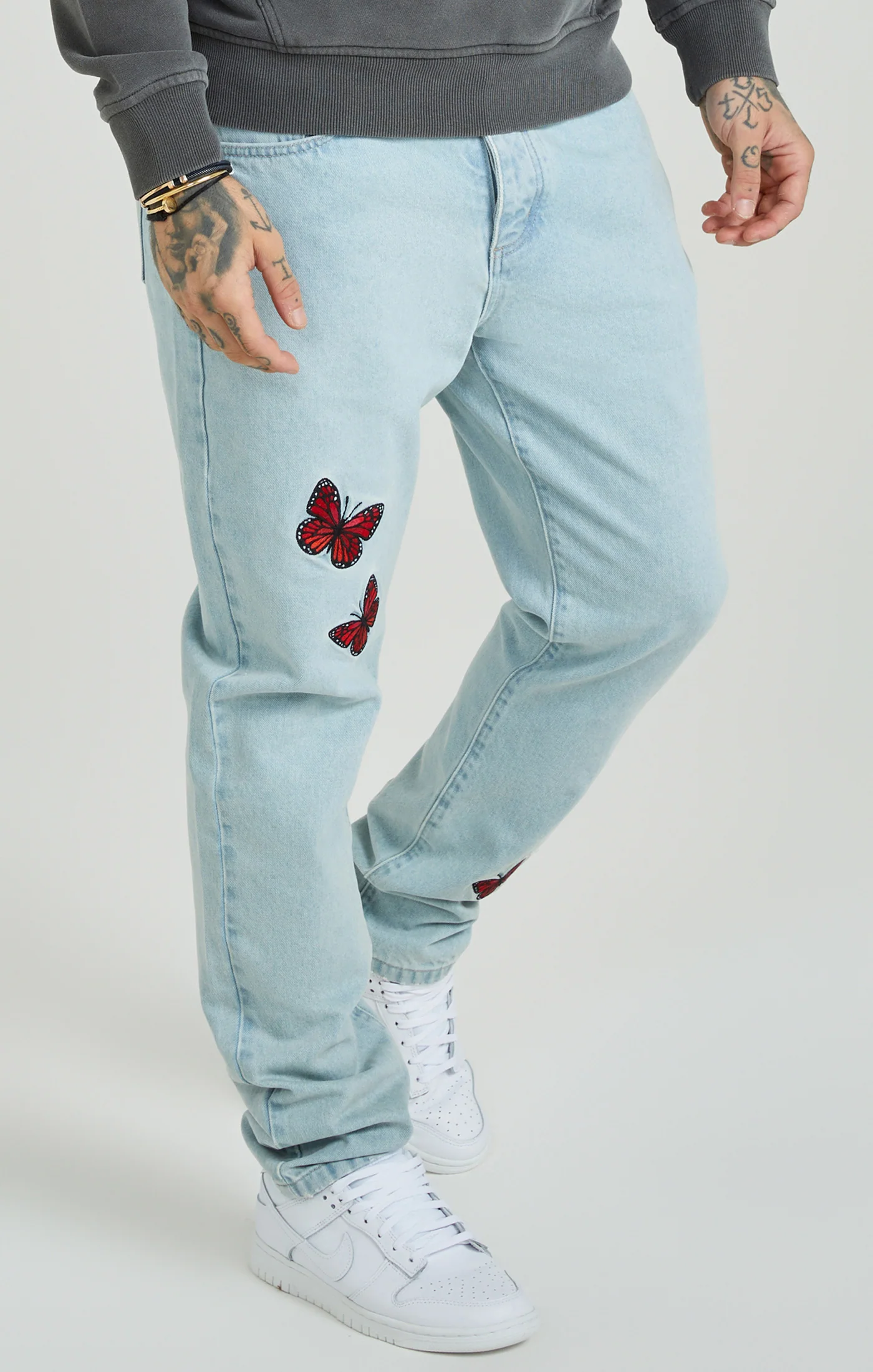 Light Blue Wash Butterfly Straight Cut Denim Jeans
