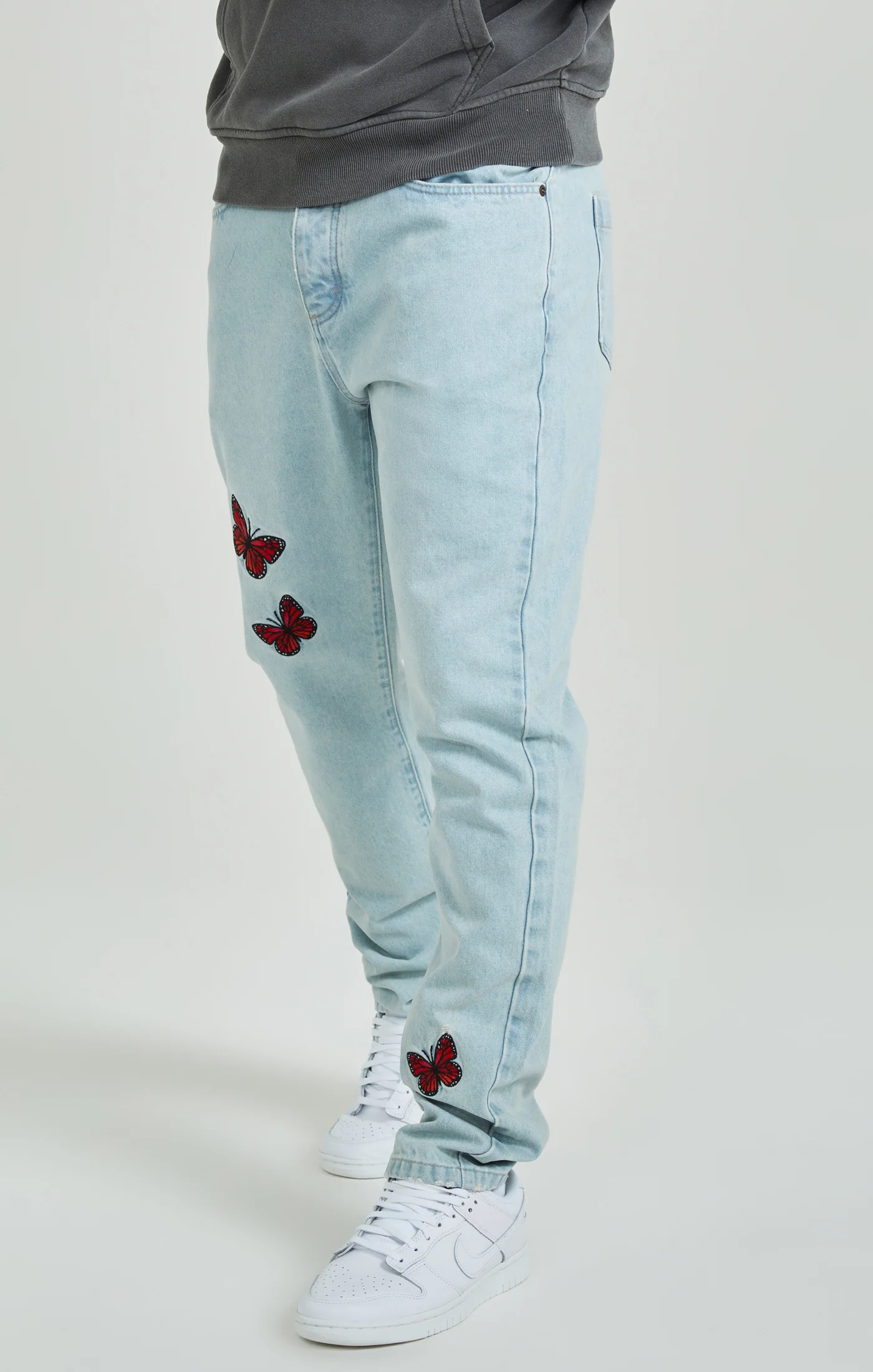 Light Blue Wash Butterfly Straight Cut Denim Jeans - Image 3