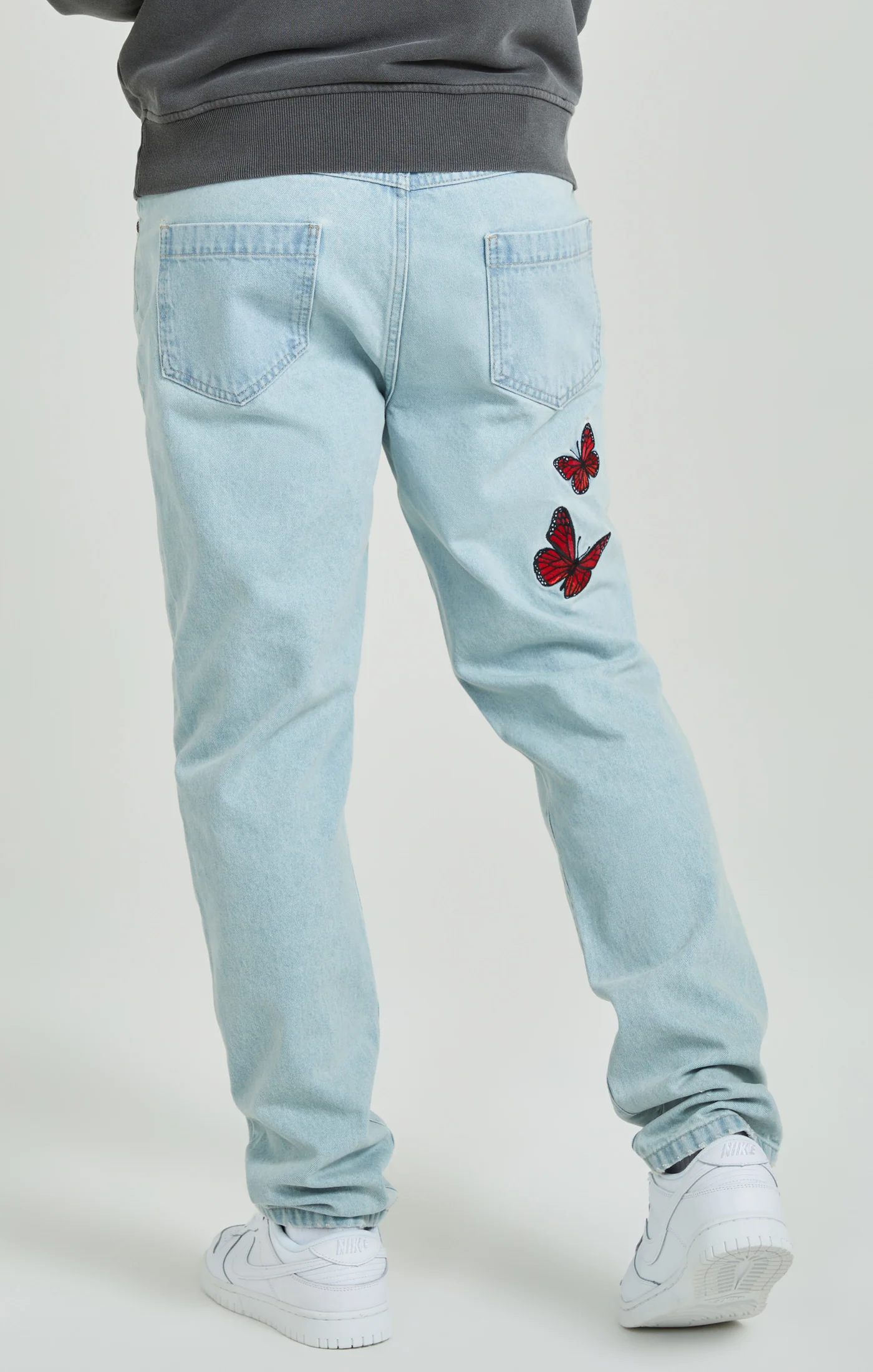 Light Blue Wash Butterfly Straight Cut Denim Jeans - Image 4