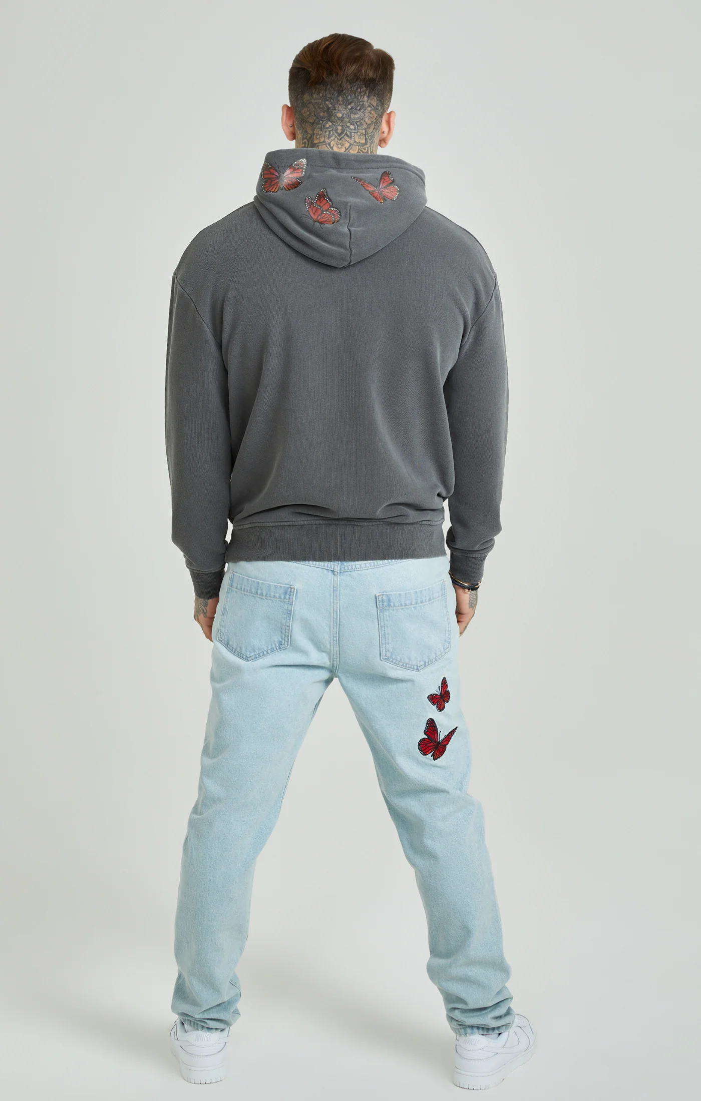 Light Blue Wash Butterfly Straight Cut Denim Jeans - Image 5