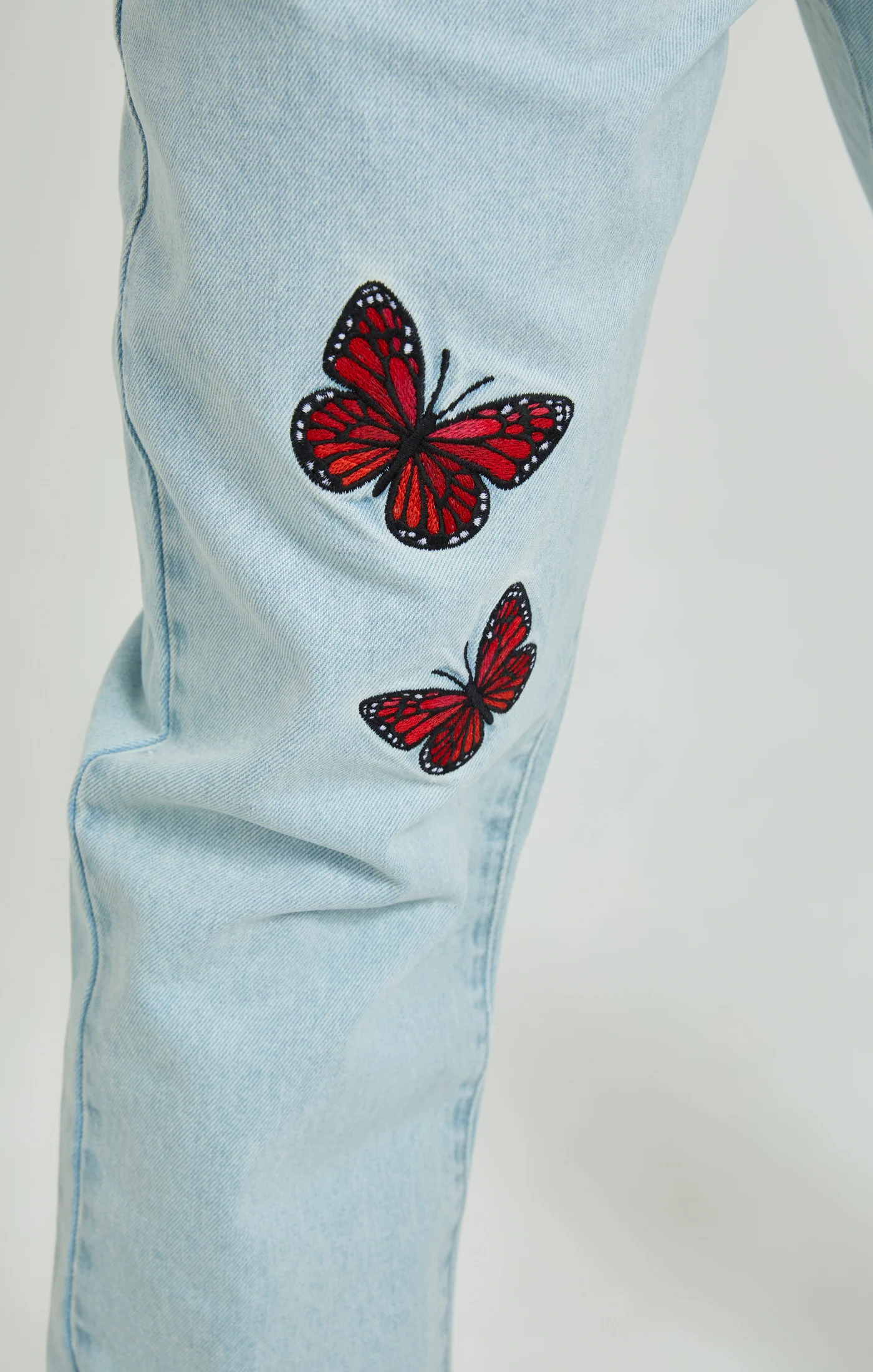 Light Blue Wash Butterfly Straight Cut Denim Jeans - Image 6