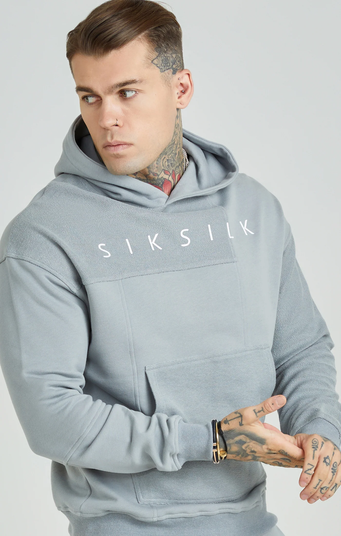 Light Grey Cut & Sew Relaxed Fit Hoodie