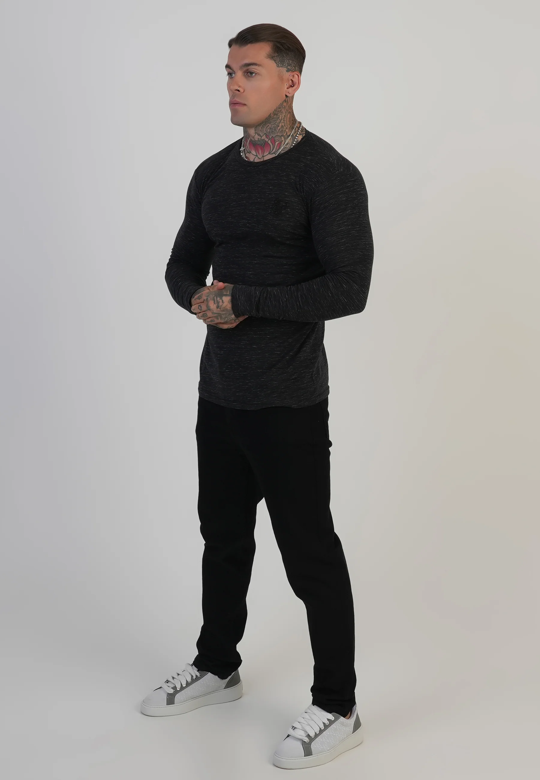 Black LS Marl T-Shirt - Image 4