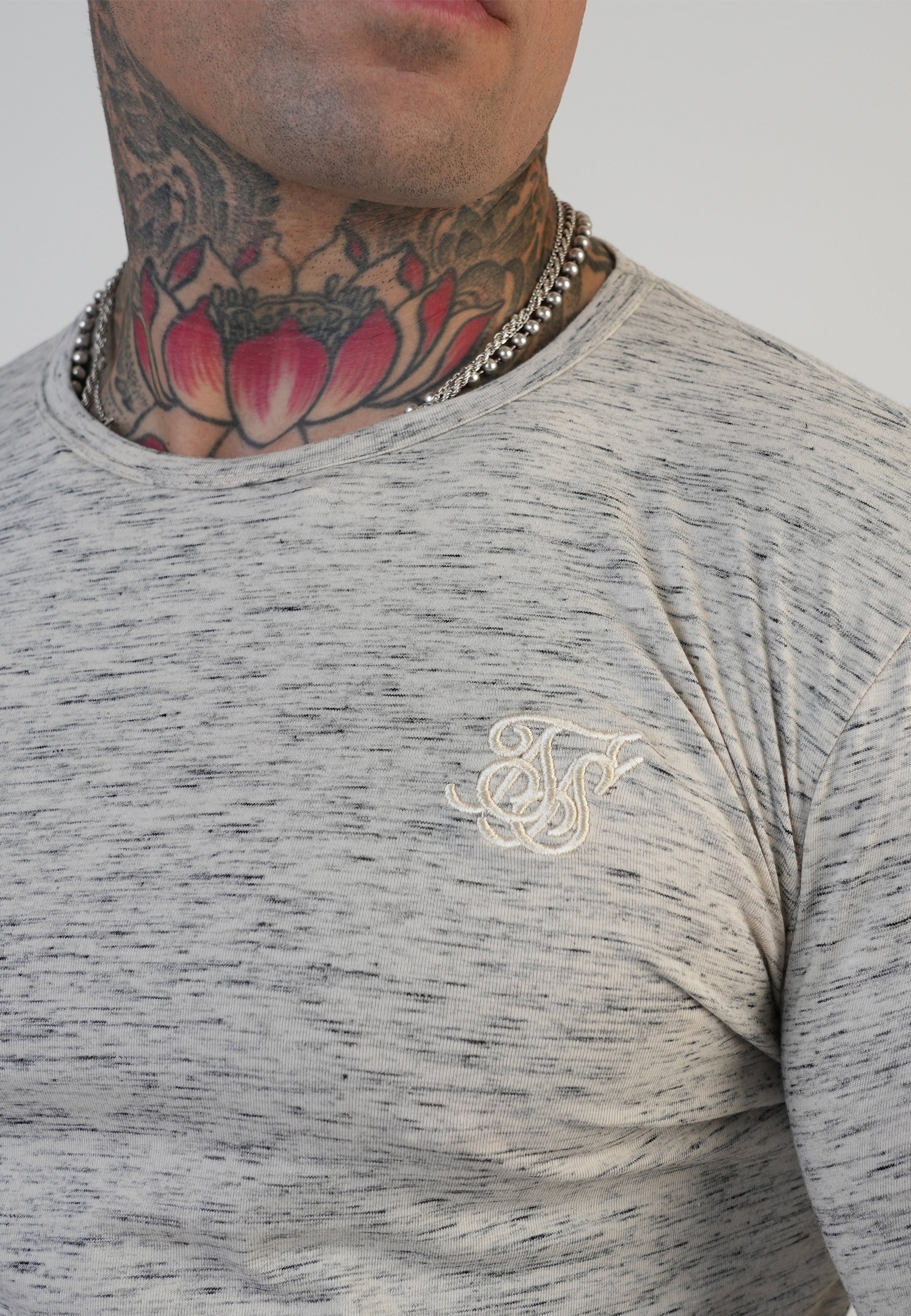 White LS Marl T-Shirt - Image 2