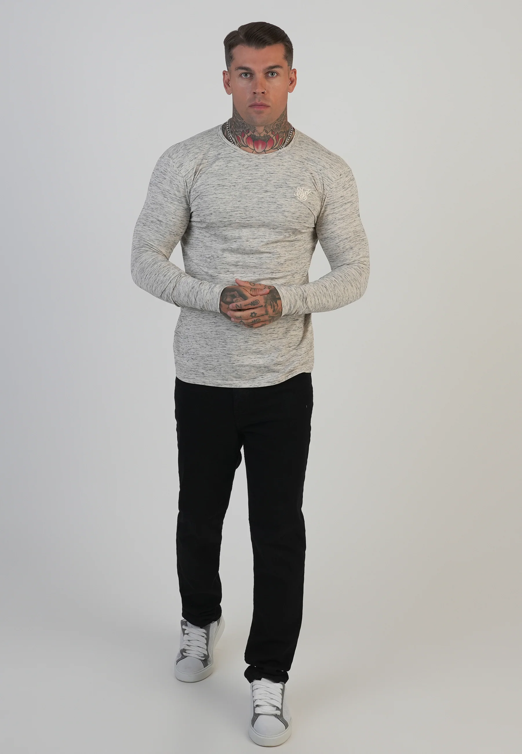 White LS Marl T-Shirt - Image 3