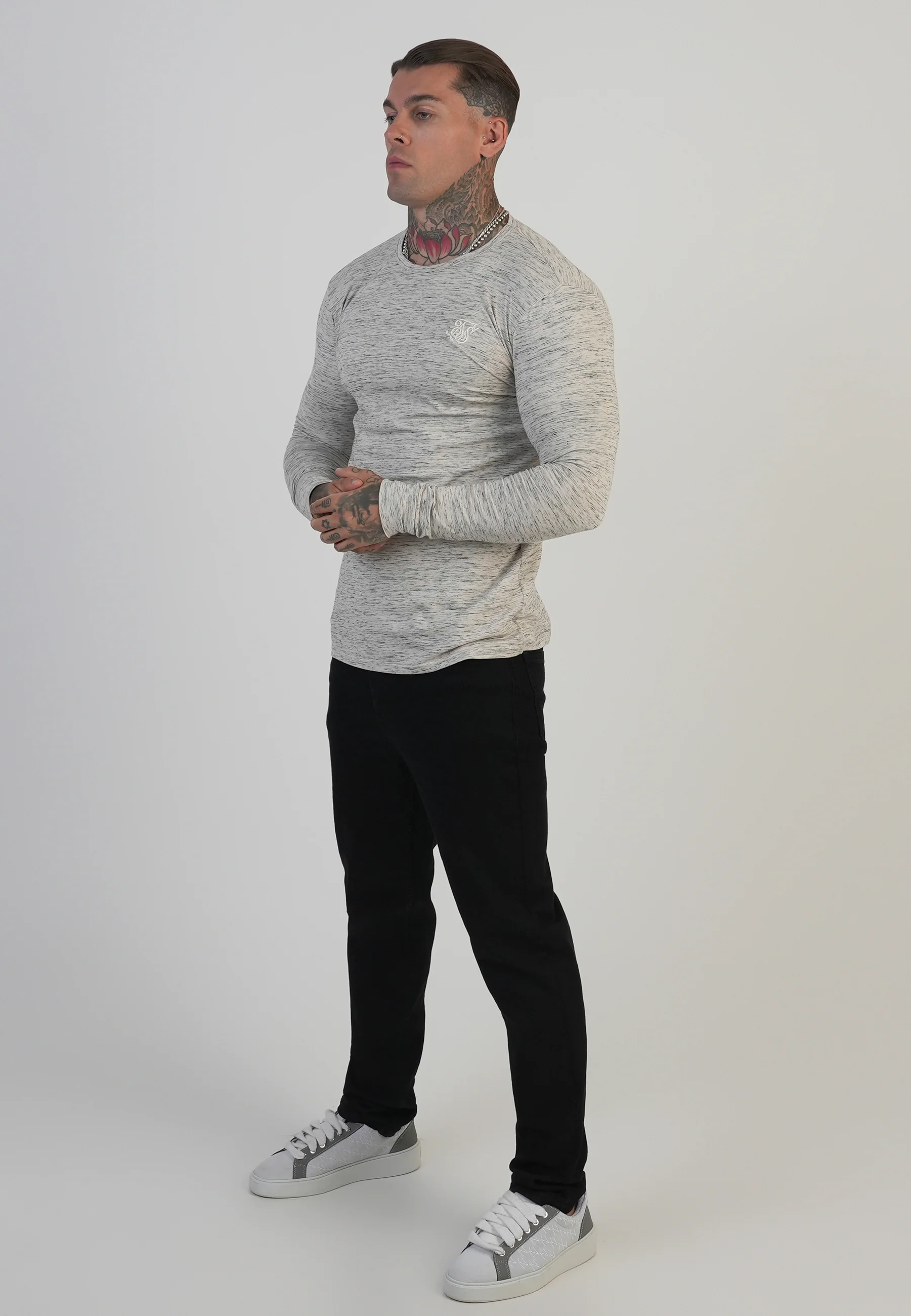 White LS Marl T-Shirt - Image 4