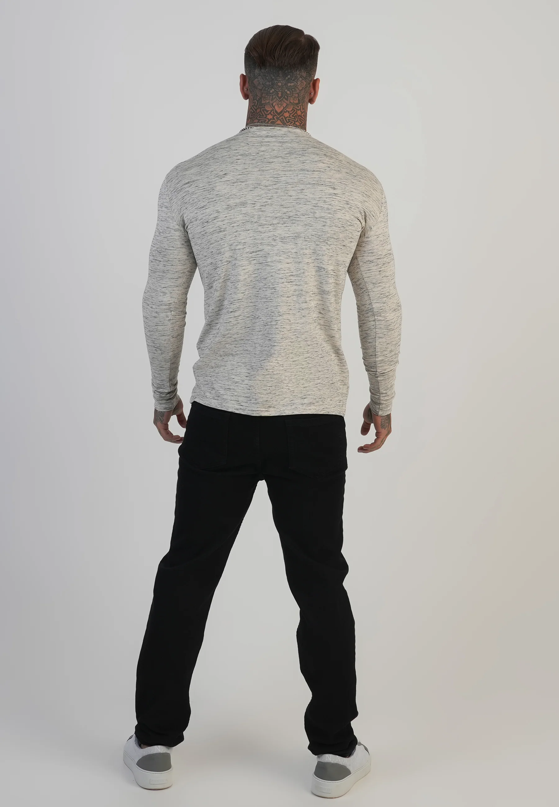 White LS Marl T-Shirt - Image 5