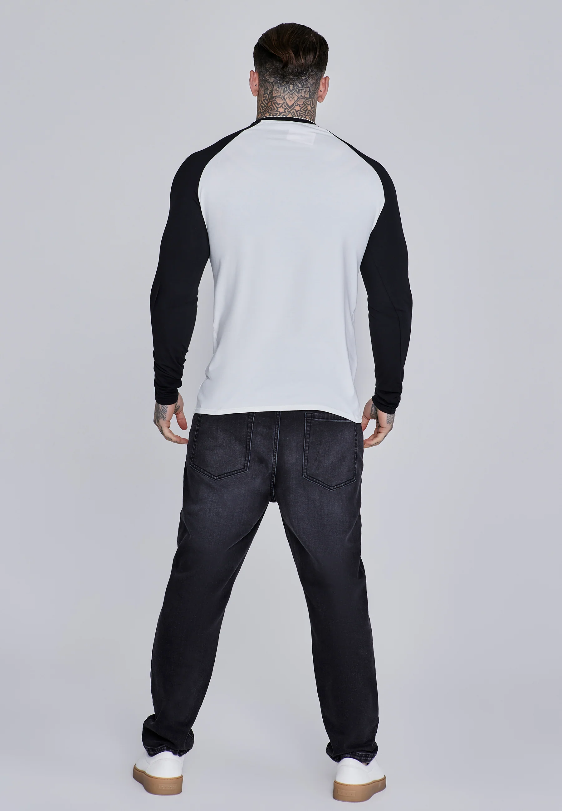White and Black LS Muscle Fit T-Shirt - Image 5