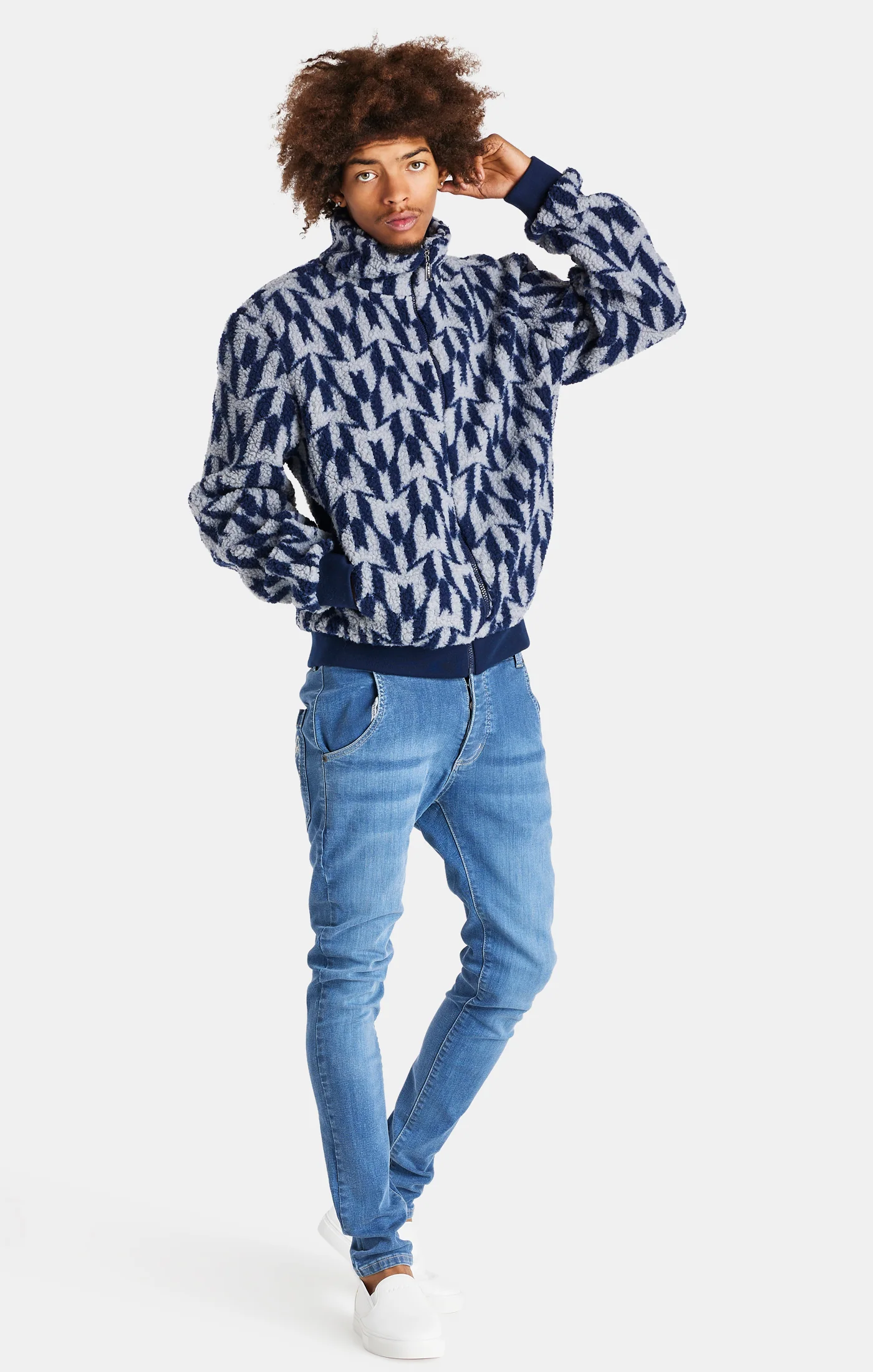 Messi x SikSilk Navy Borg Funnel Jacket - Image 3