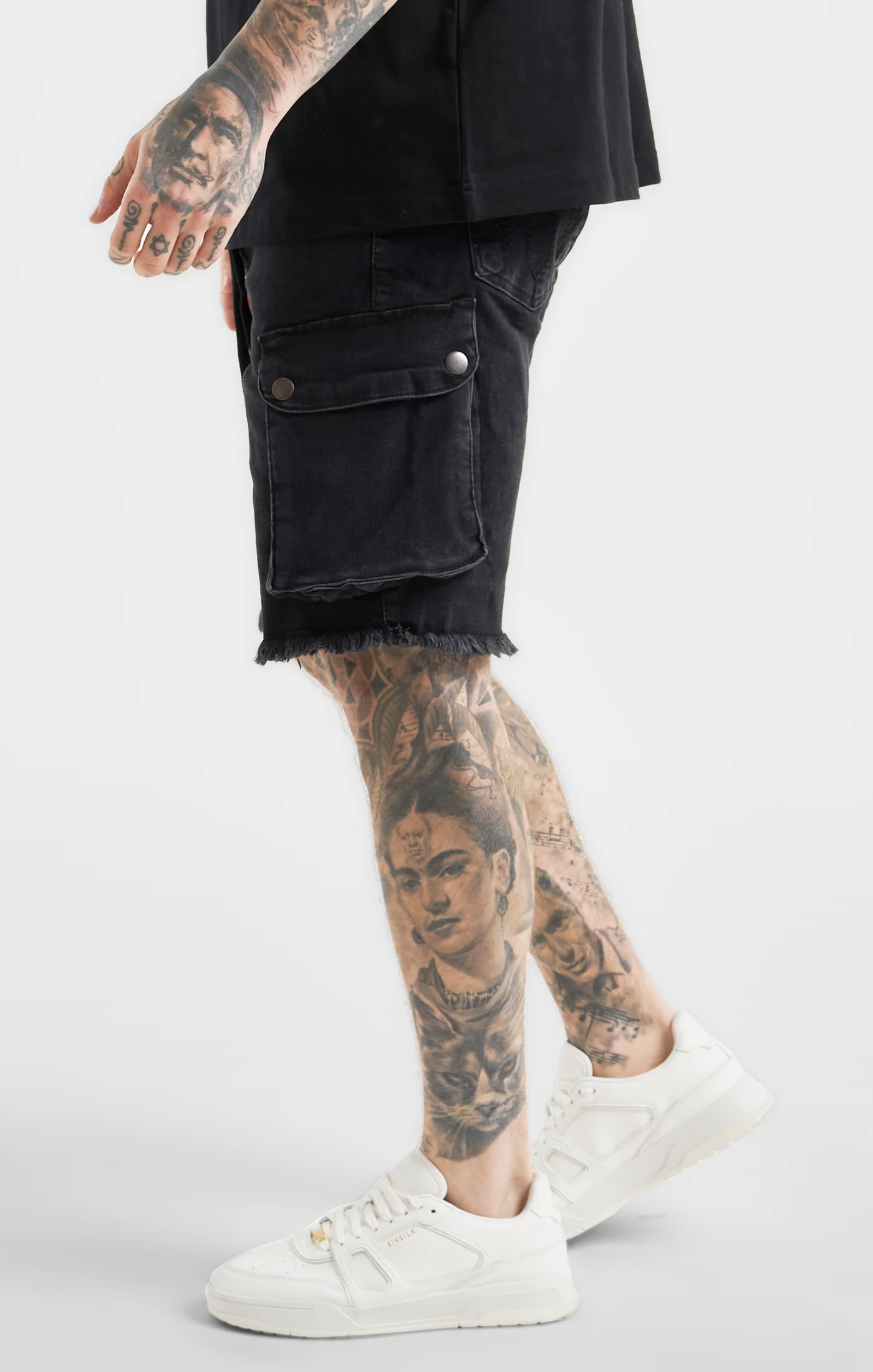 Messi x SikSilk Black Cargo Denim Short - Image 2