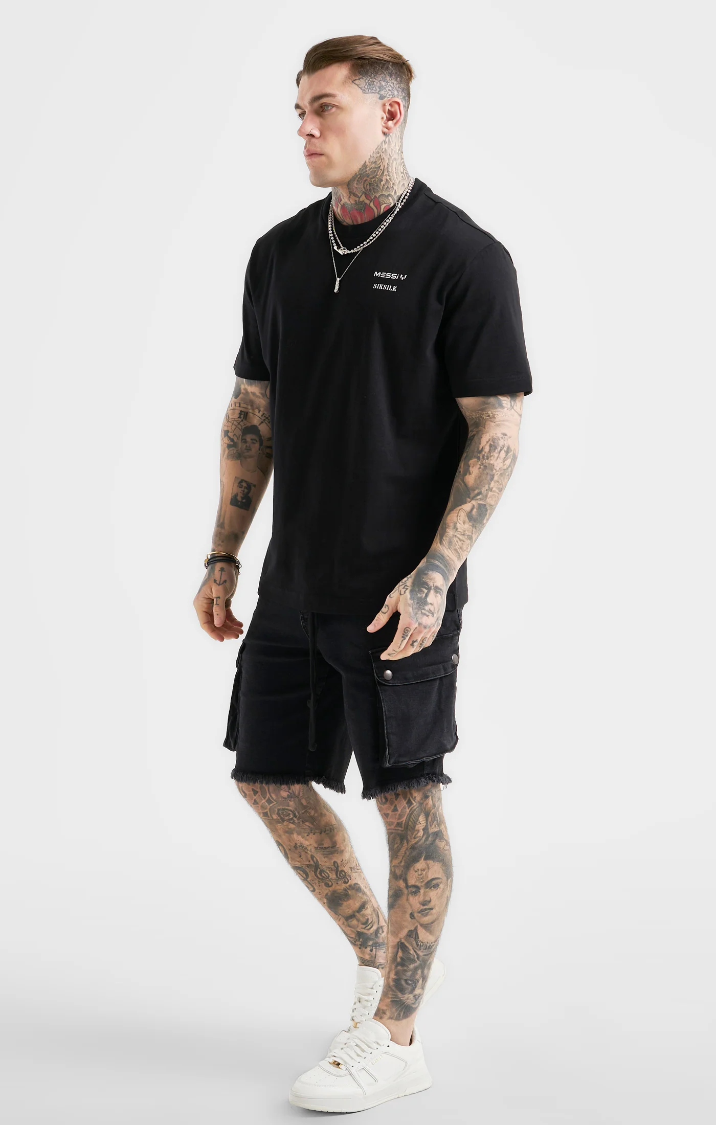 Messi x SikSilk Black Cargo Denim Short - Image 3
