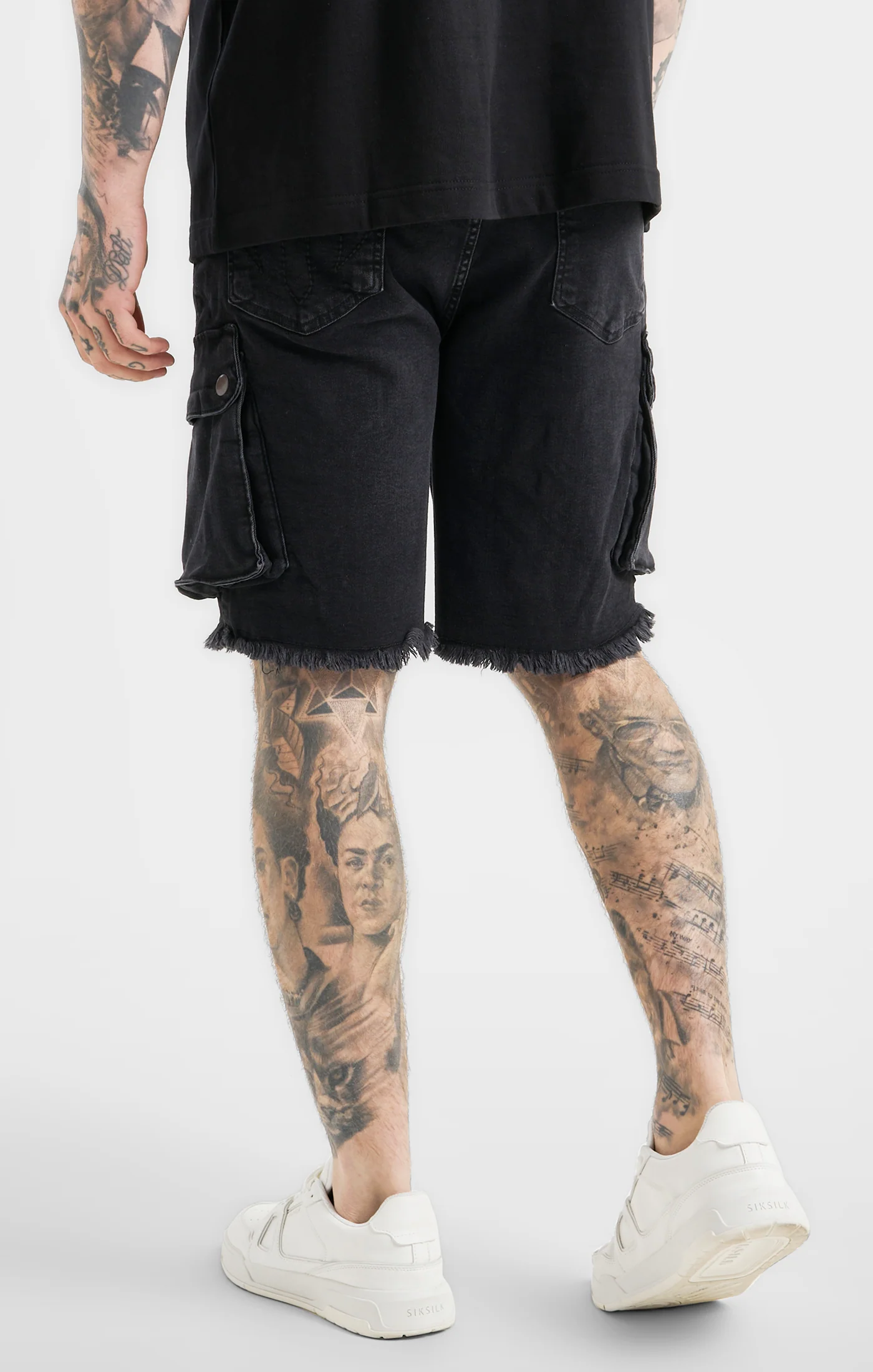 Messi x SikSilk Black Cargo Denim Short - Image 4