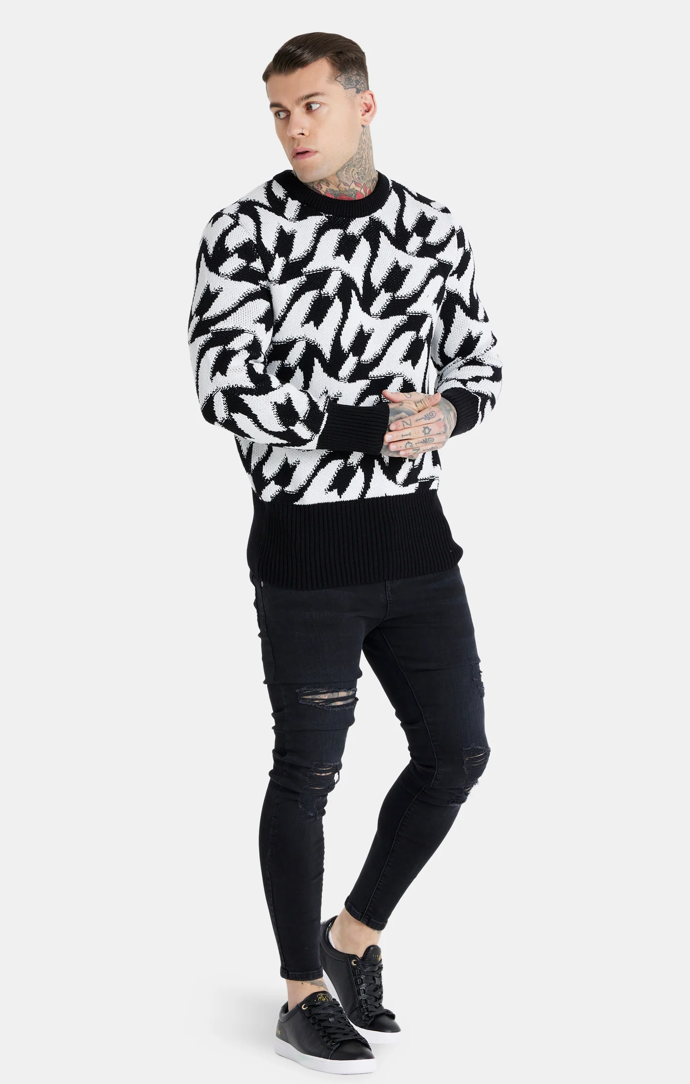 Messi x SikSilk Black Chunky Knit Monogram Jumper - Image 2