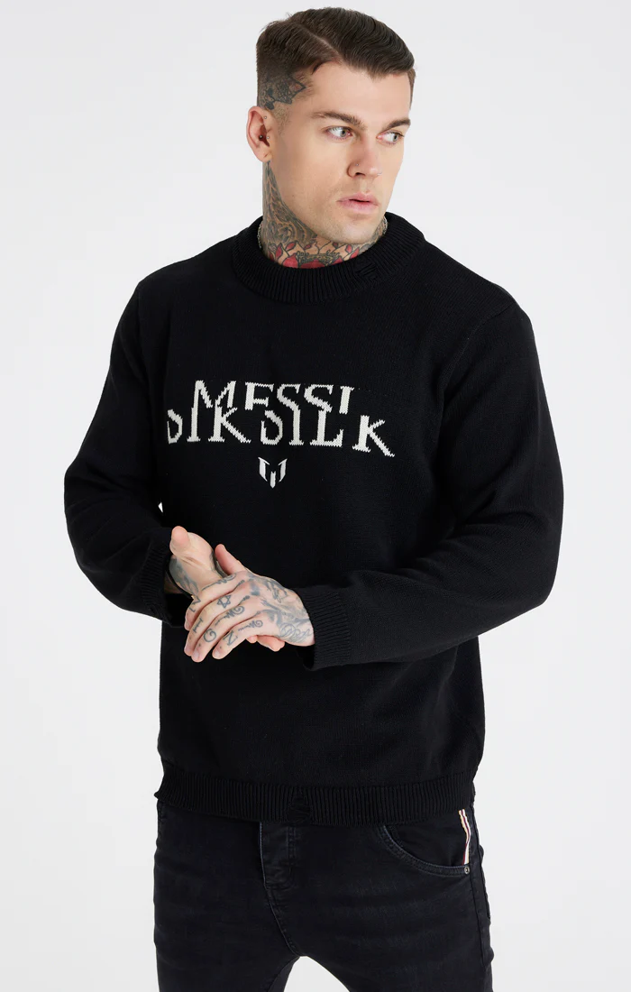 Messi x SikSilk Black Knit Sweatshirt - Image 3