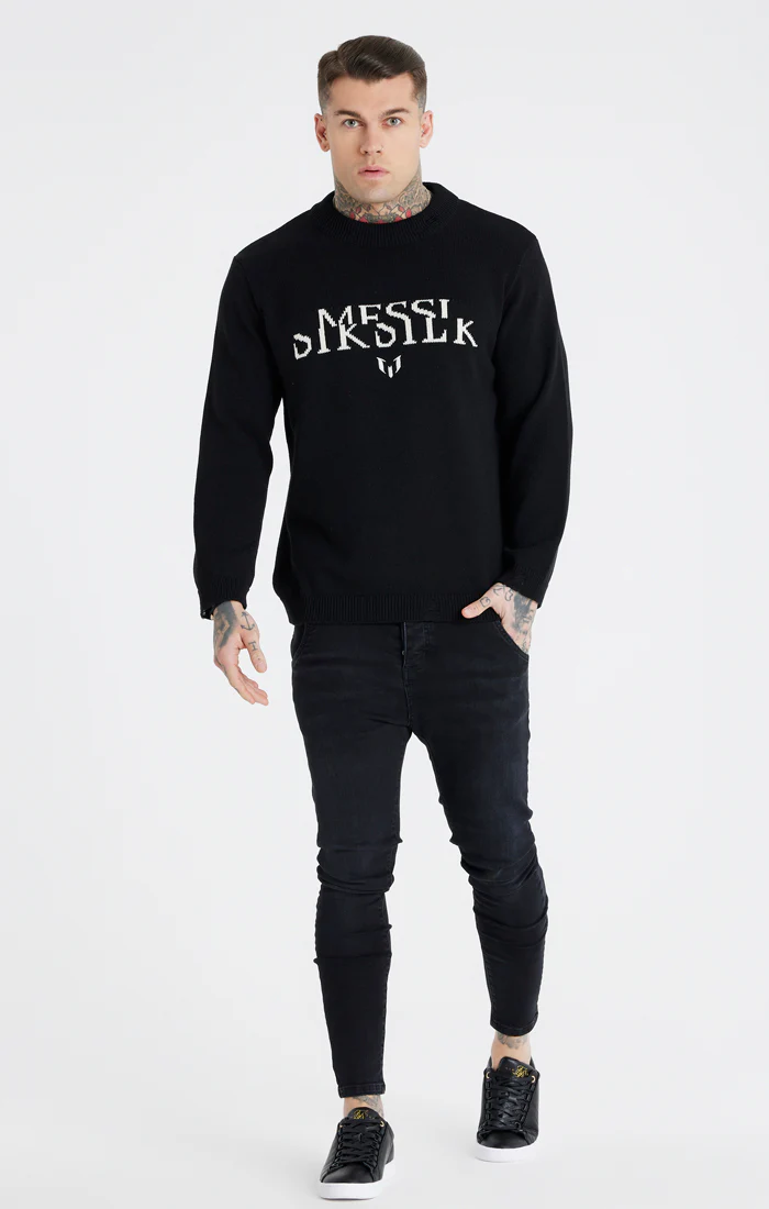 Messi x SikSilk Black Knit Sweatshirt - Image 5