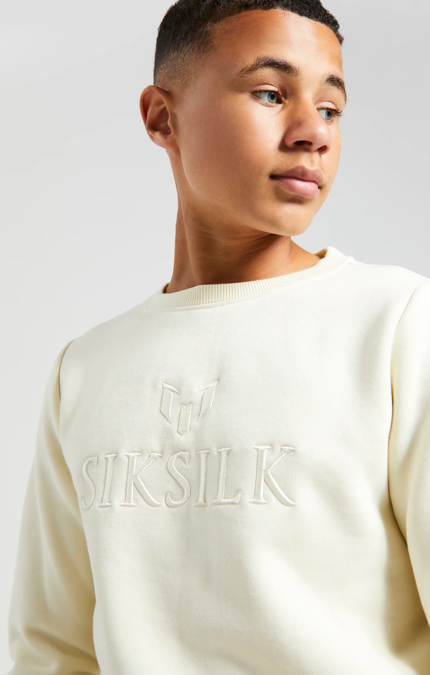 Boys Messi x SikSilk Ecru Embroidered Crew - Image 2