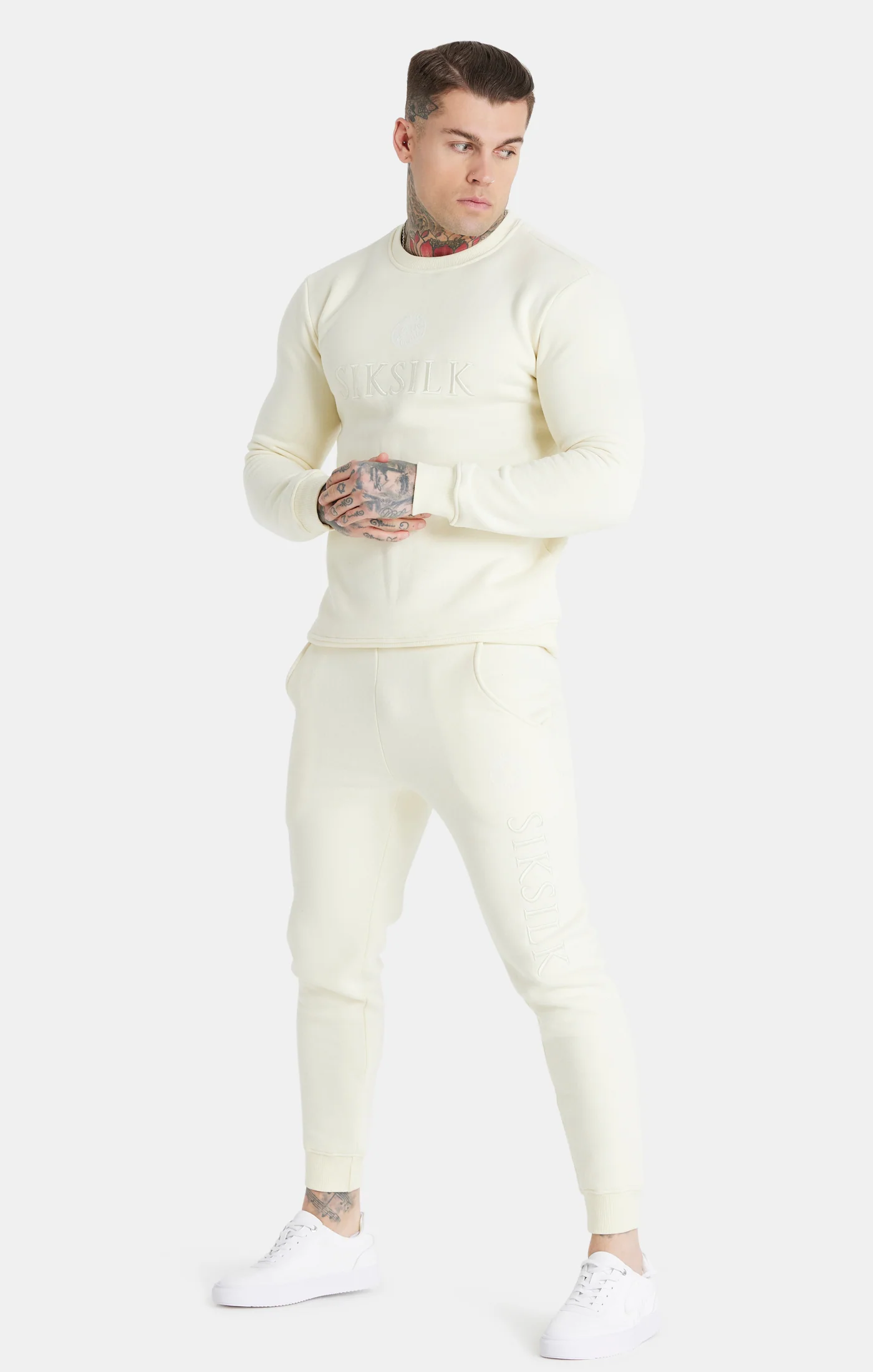 Messi x SikSilk Ecru Embroidered Crew Sweatshirt - Image 3