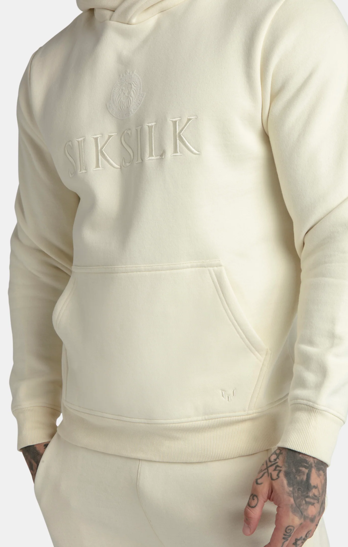 Messi x SikSilk Ecru Embroidered Overhead Hoodie - Image 4
